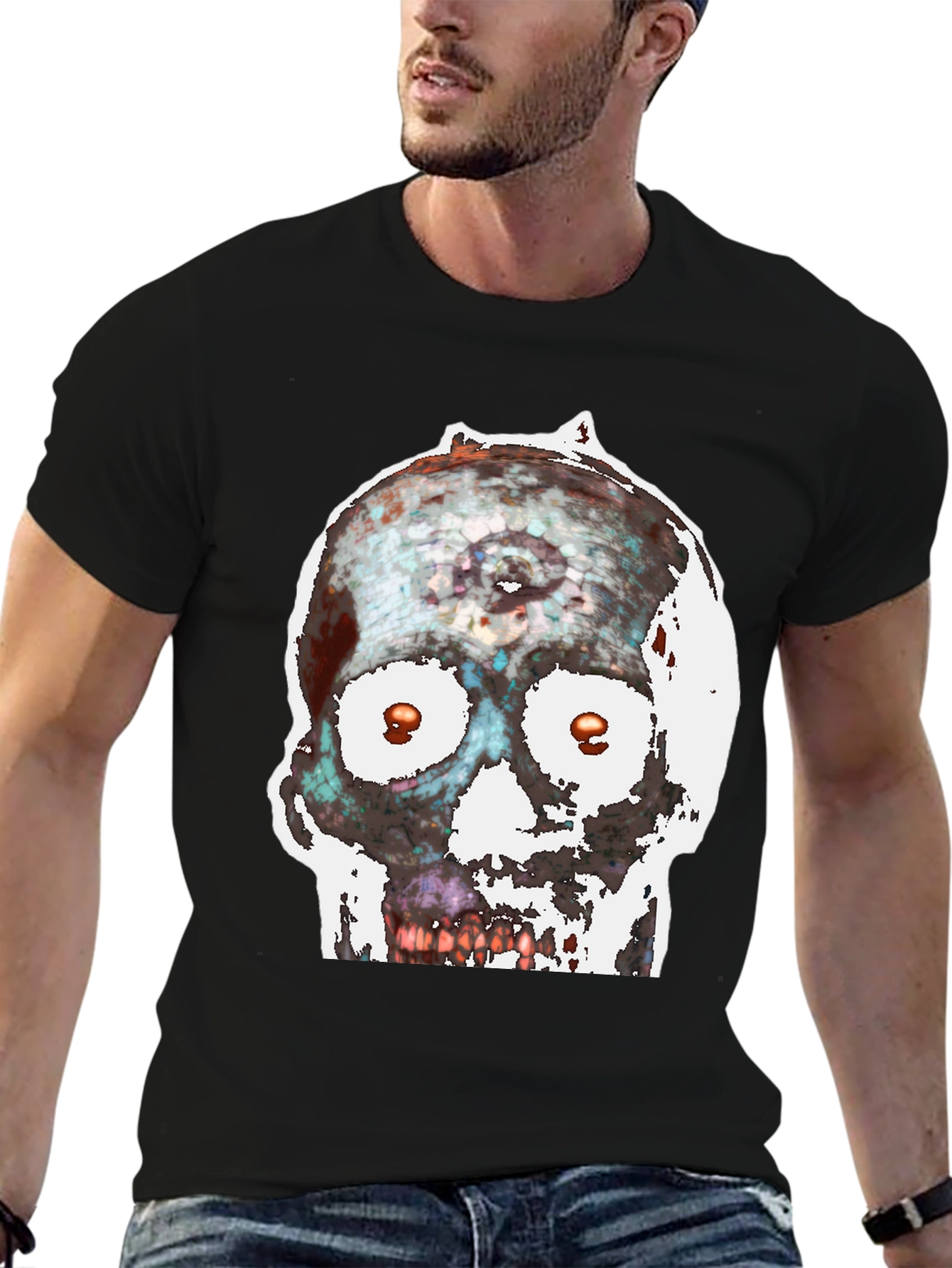 Black Edgy Skull Graphic Tee view 6