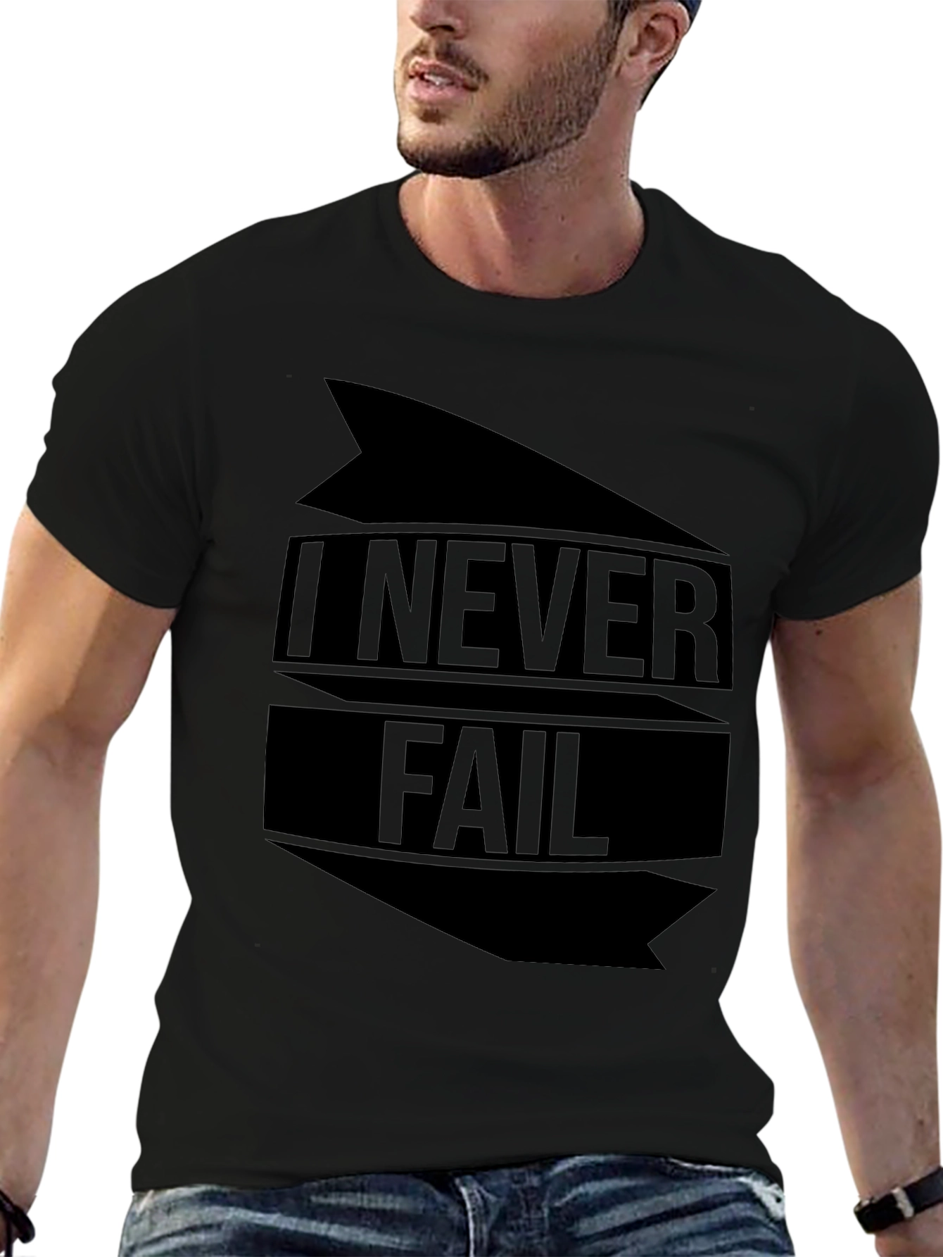 Black I NEVER FAIL Graphic Tee - Bold Statement T-Shirt view 6