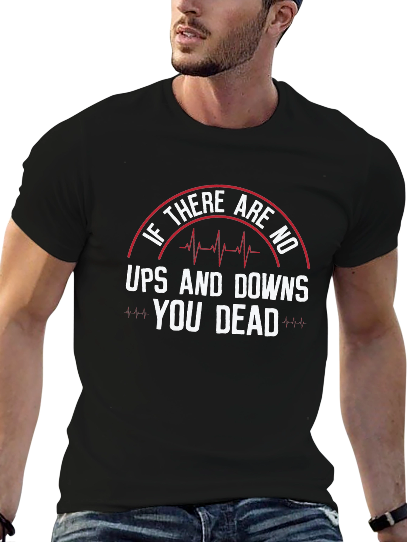 Black Humorous "Ups and Downs" Graphic T-Shirt view 6