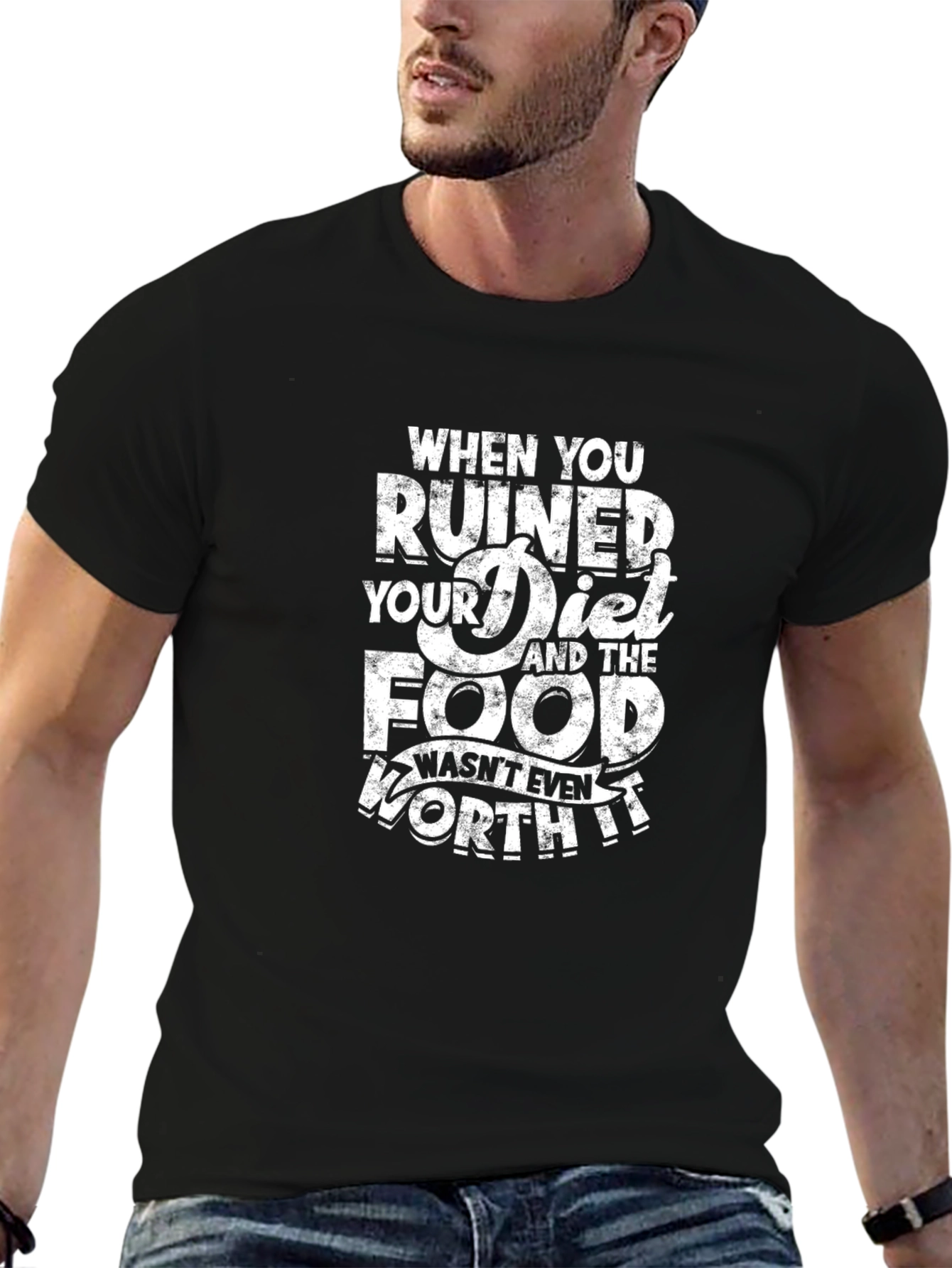 Black Diet Ruined Food Worth It Graphic Tee view 6