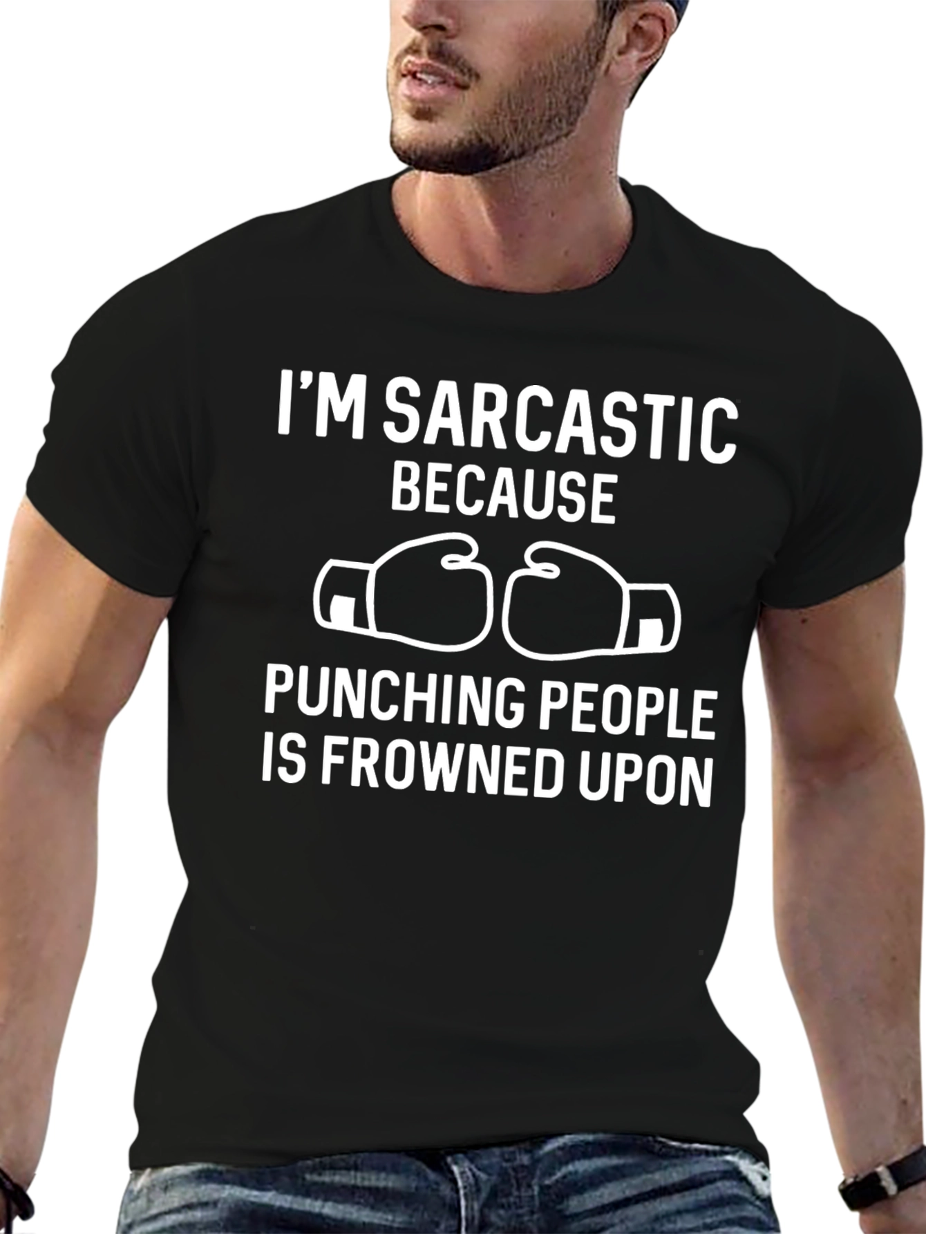 Black Sarcastic Humor Graphic Tee - Boxing Gloves view 6