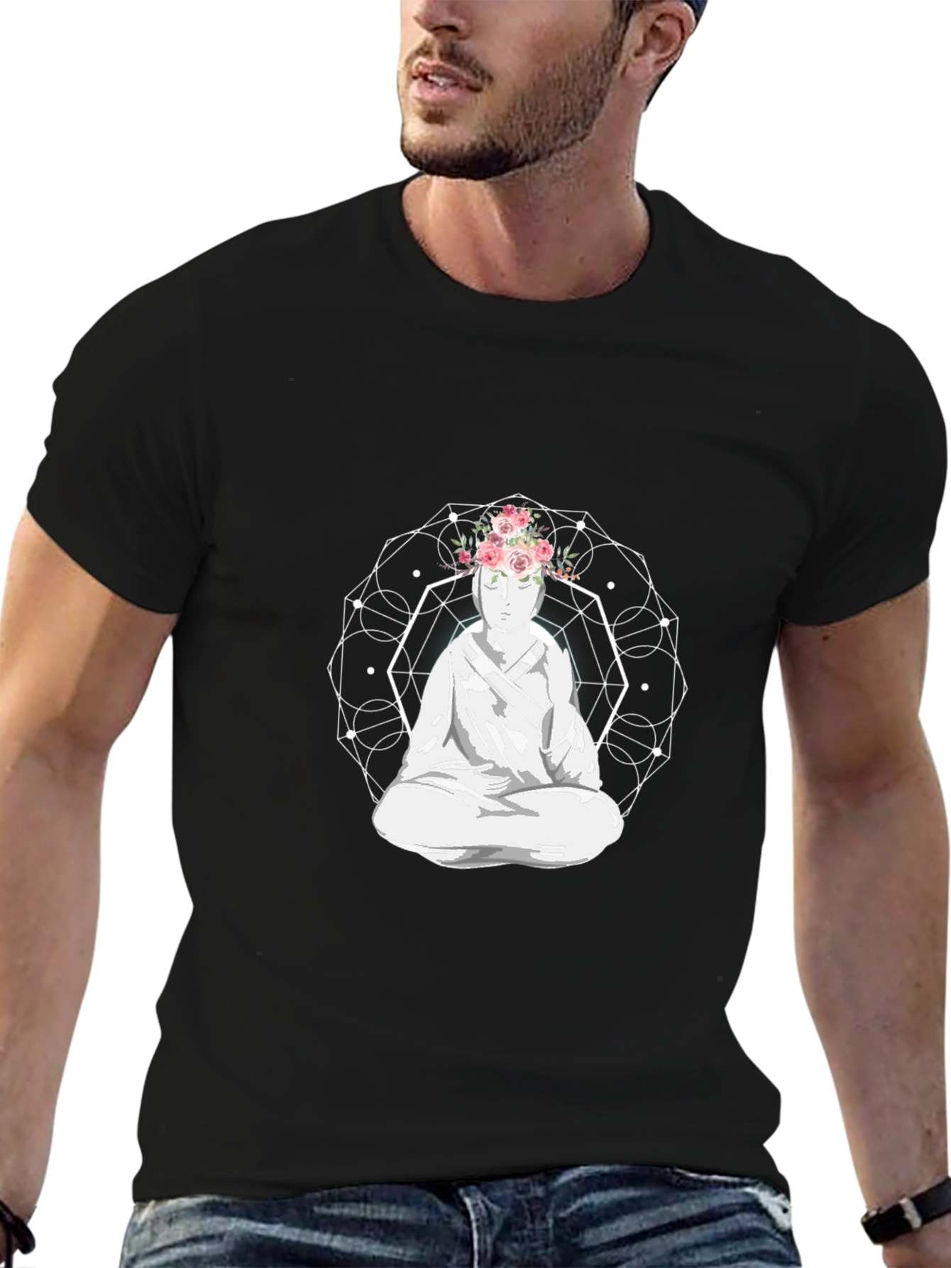 Black Meditative Floral Crown Graphic Tee view 6