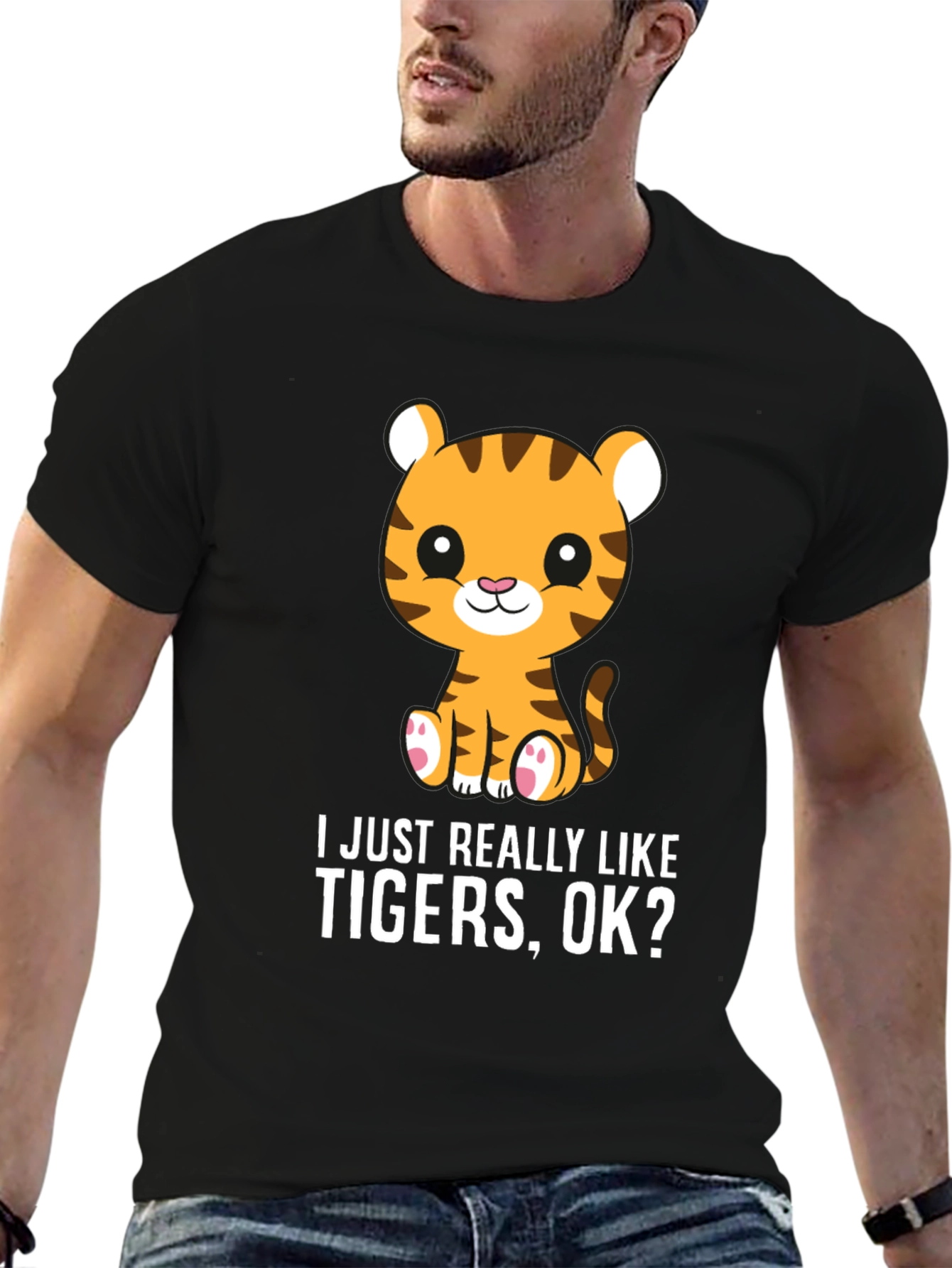 Black Cute Tiger Lover T-Shirt - I Just Really Like Tigers, OK? view 6