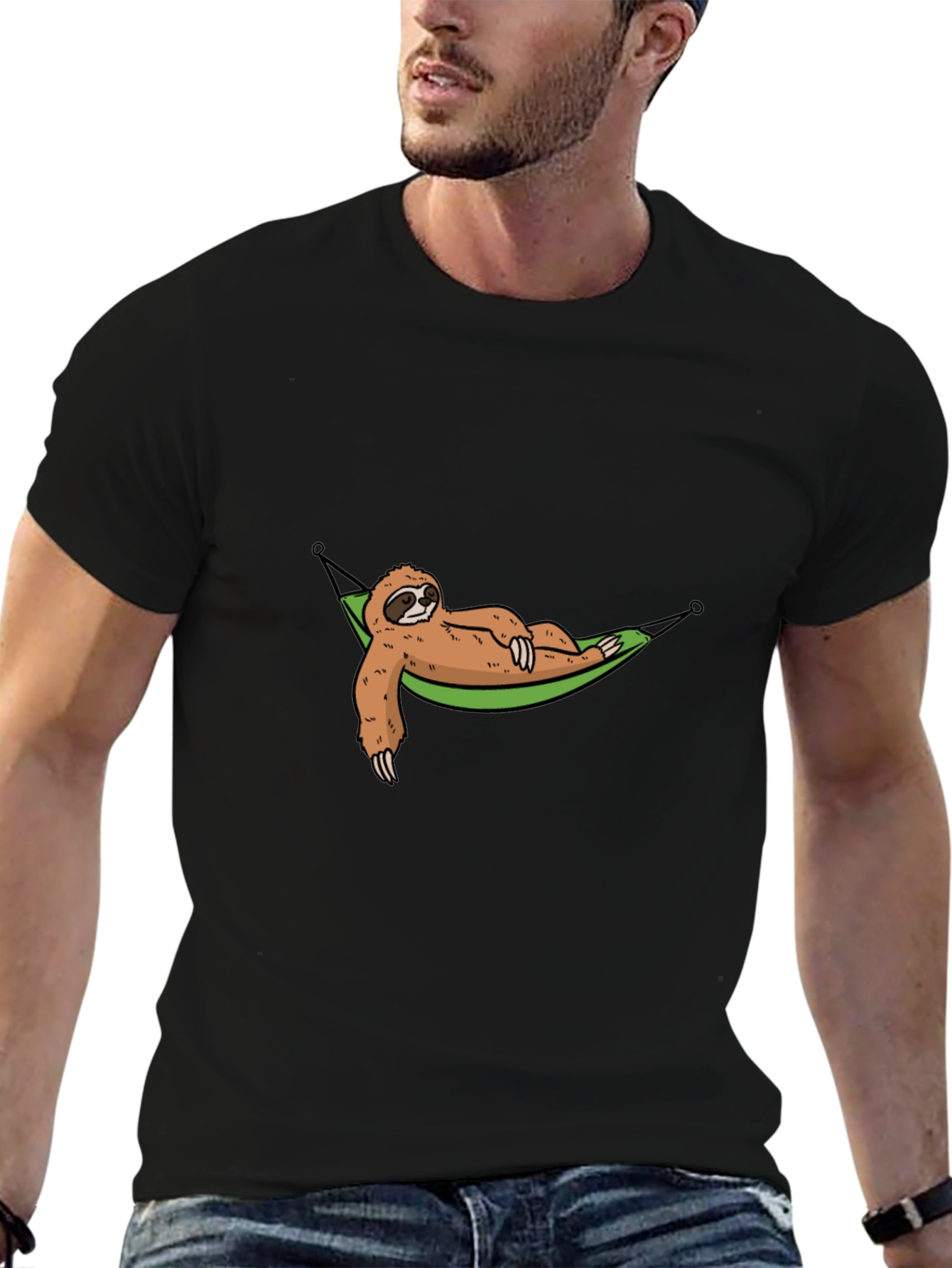 Black Lazy Sloth Hammock Graphic Tee - Relaxed Style view 6