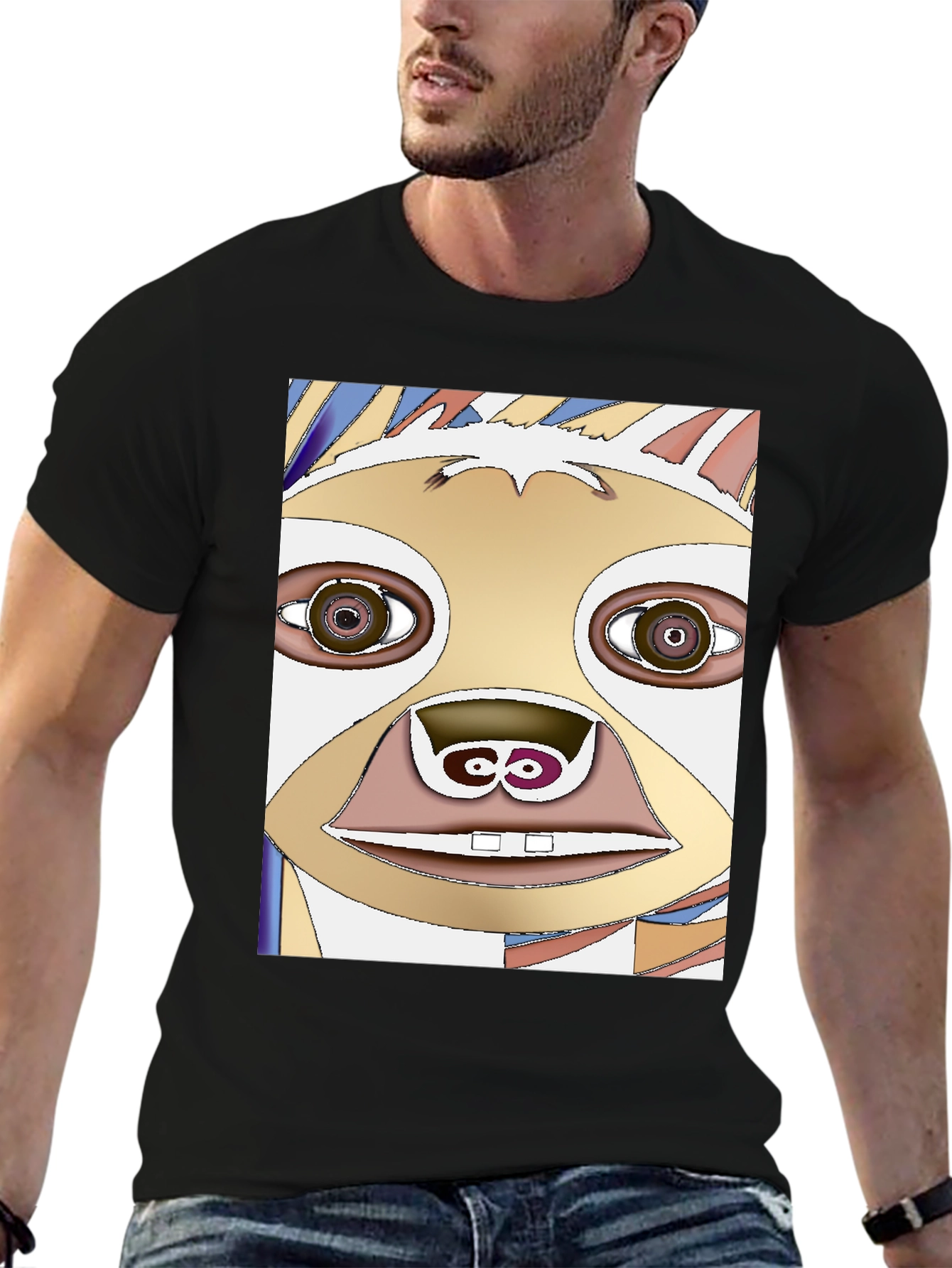 Black Abstract Sloth Graphic Tee - Unique Art Design view 6