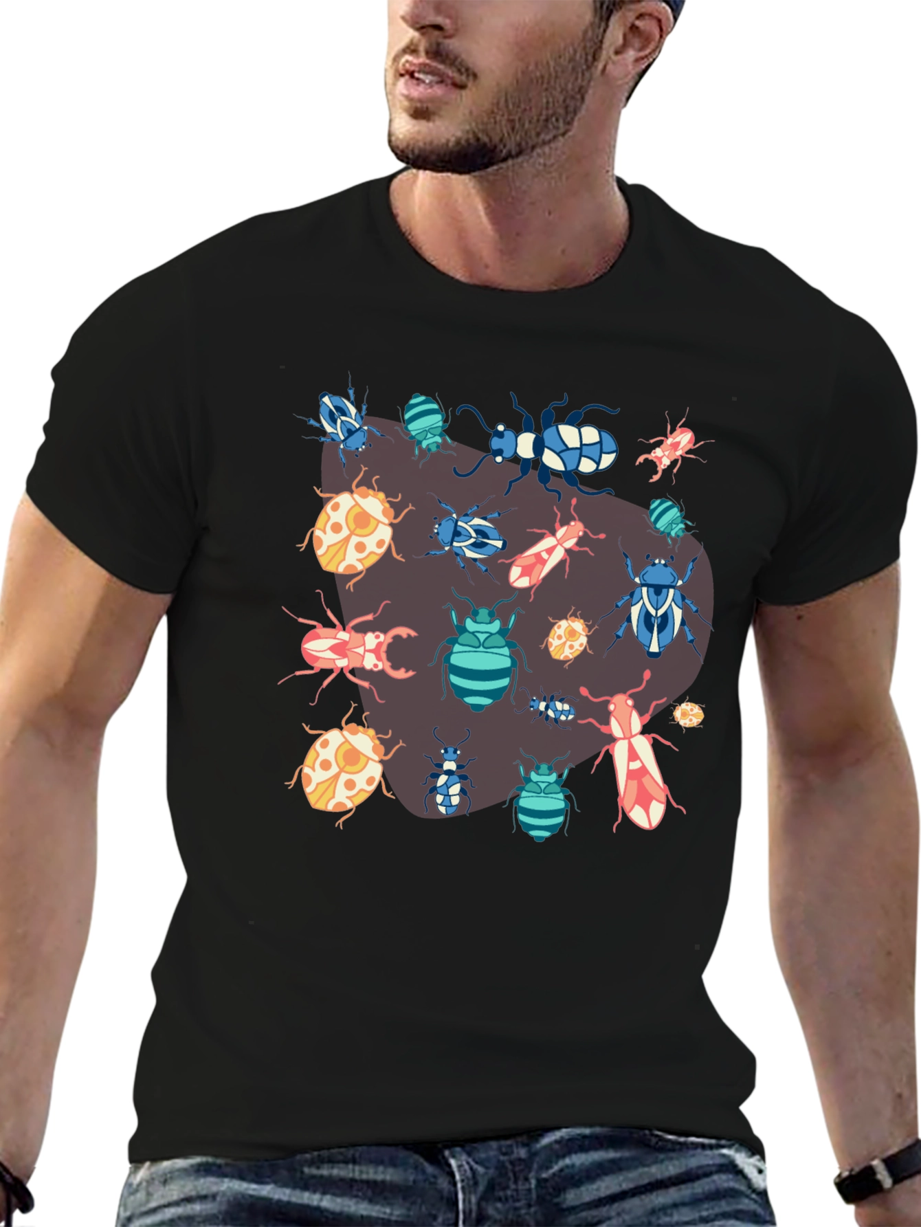 Black Bug Print T-Shirt - Unique Insect Design view 6
