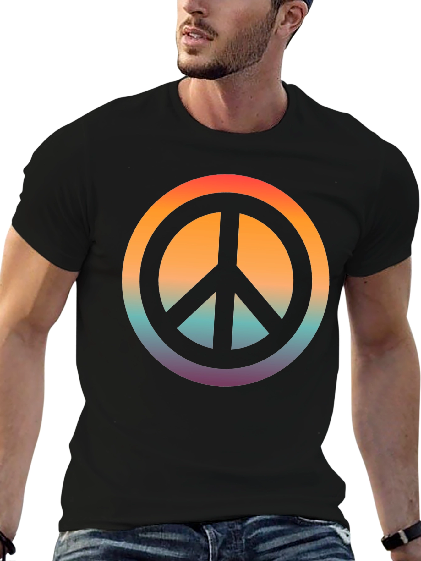 Black Retro Peace Sign T-Shirt view 6