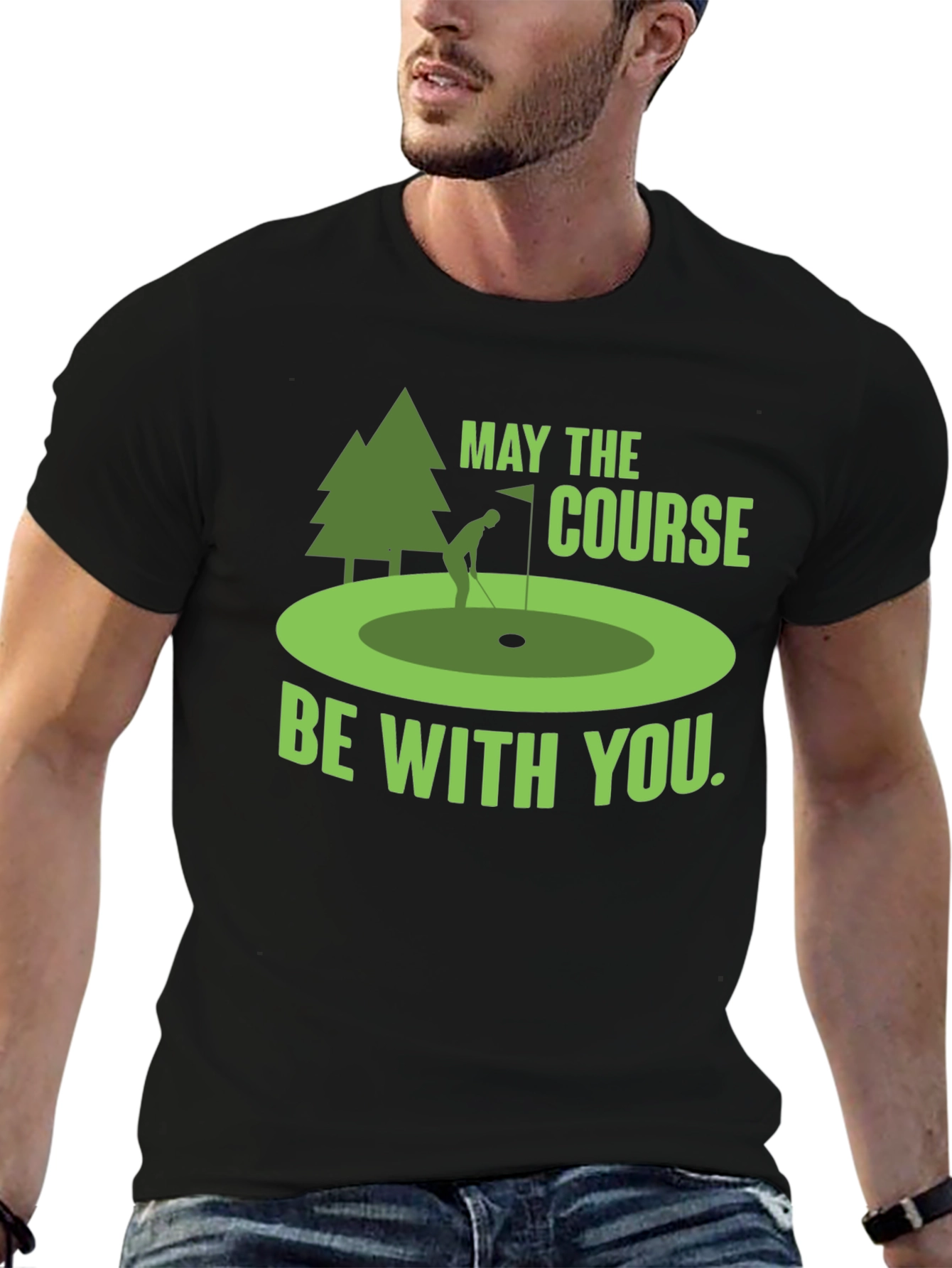 Black Funny Golf T-Shirt: May The Course Be With You view 6