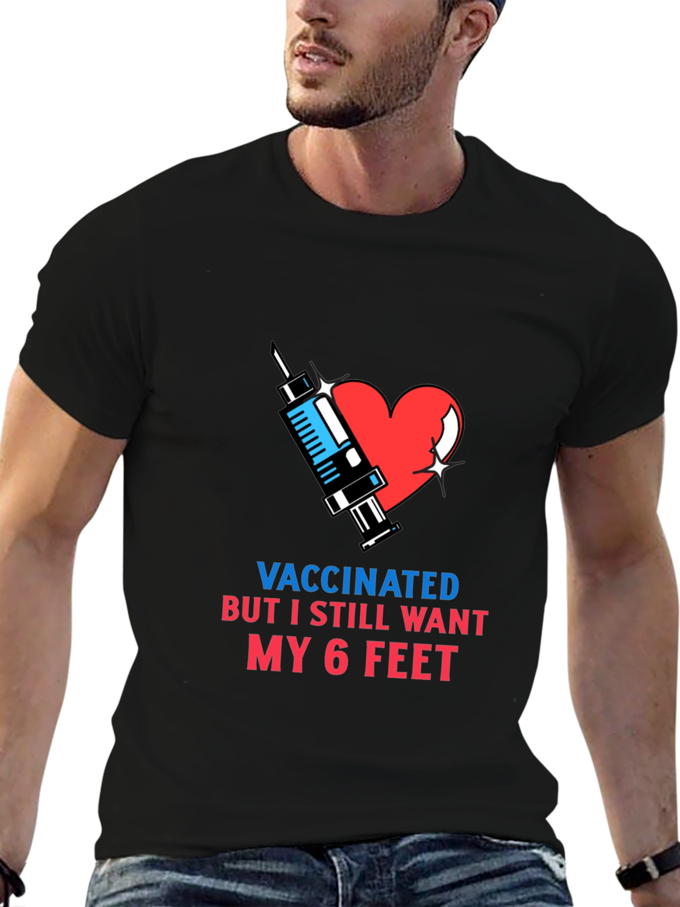 Black Vaccinated 6 Feet T-Shirt view 6