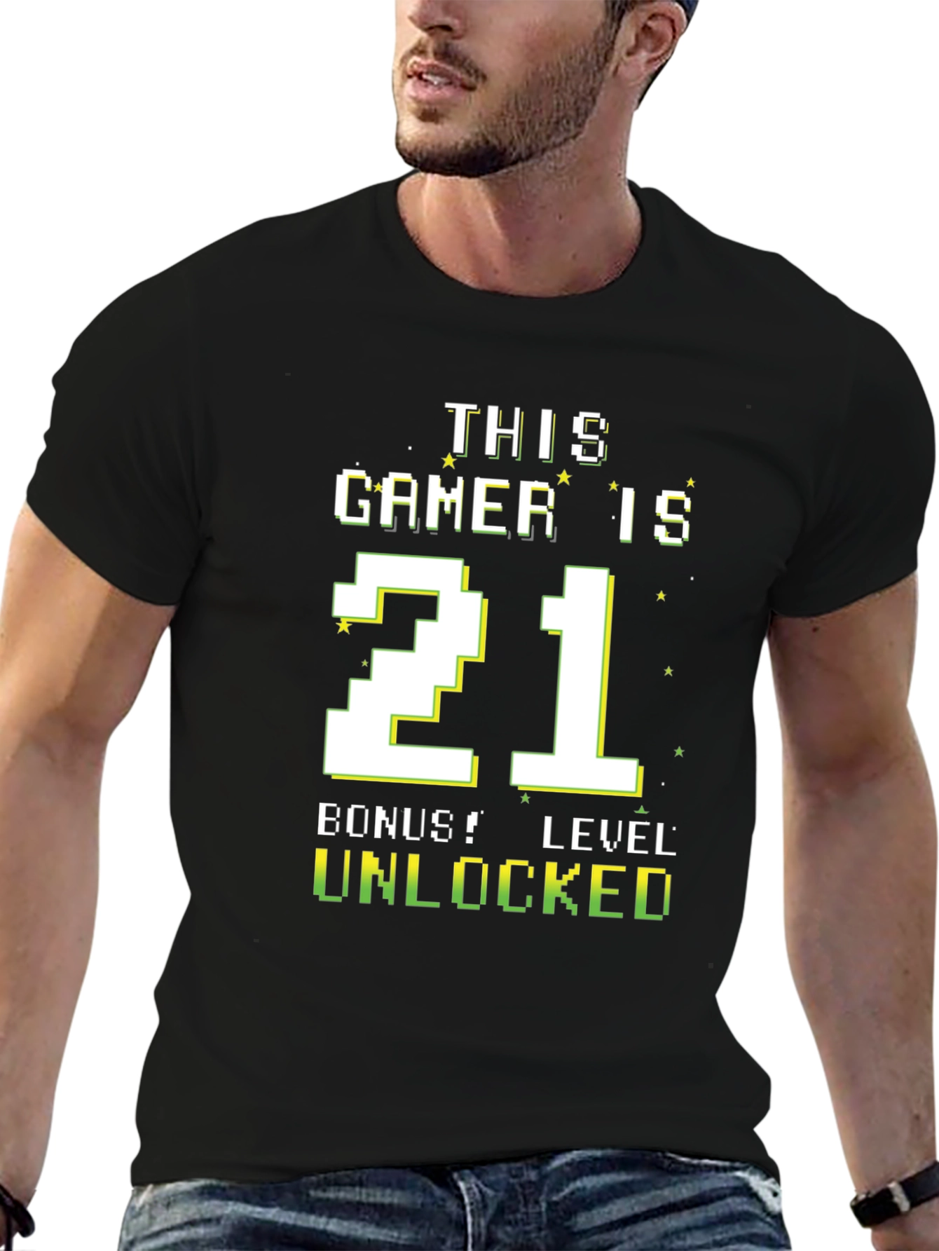 Black Gamer 21st Birthday Level Unlocked T-Shirt view 6