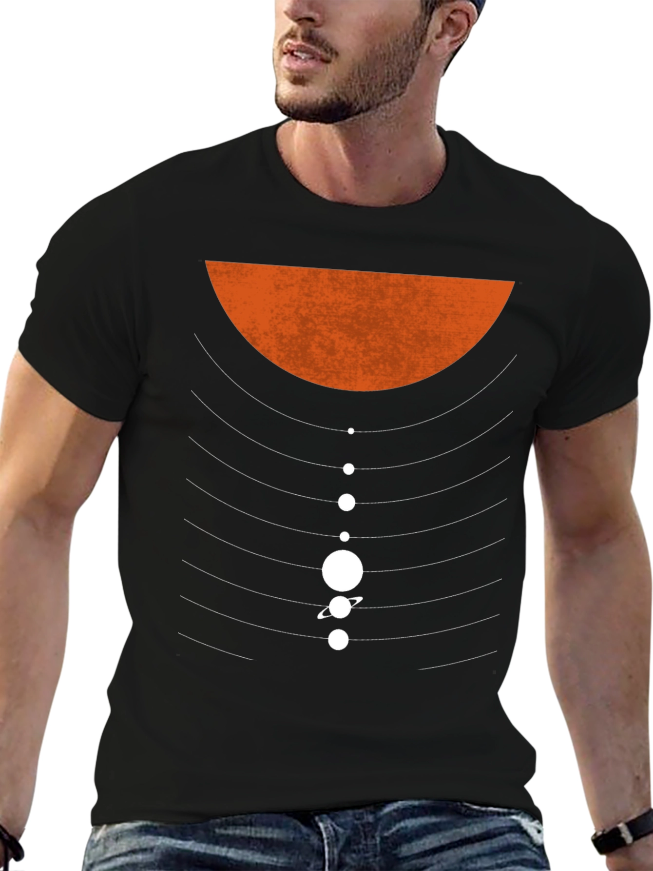 Black Planetary Orbit Graphic T-Shirt - Black Cotton Blend view 6