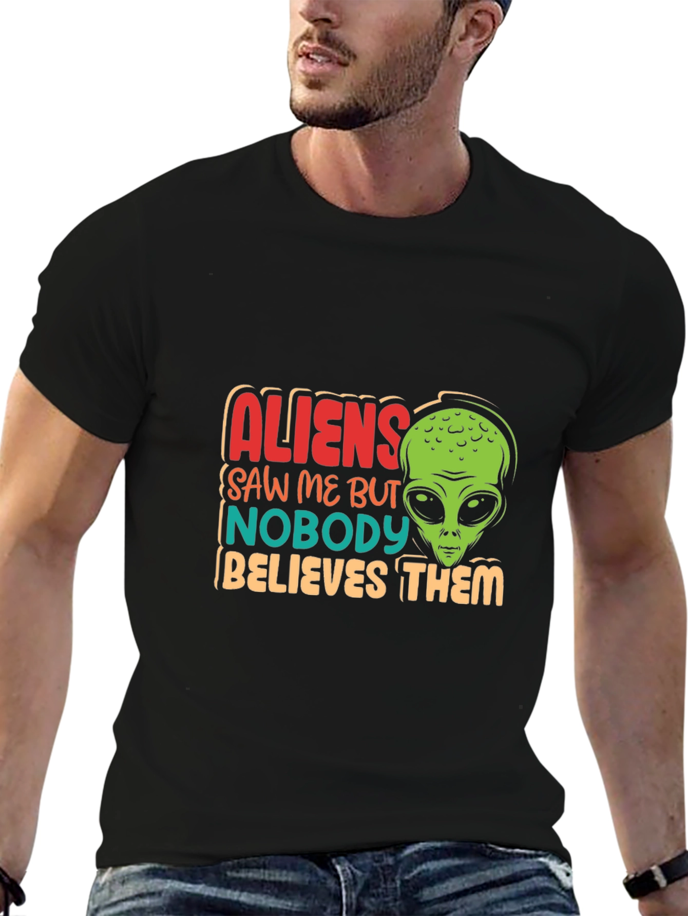 Black Aliens Saw Me Funny Graphic T-Shirt view 6