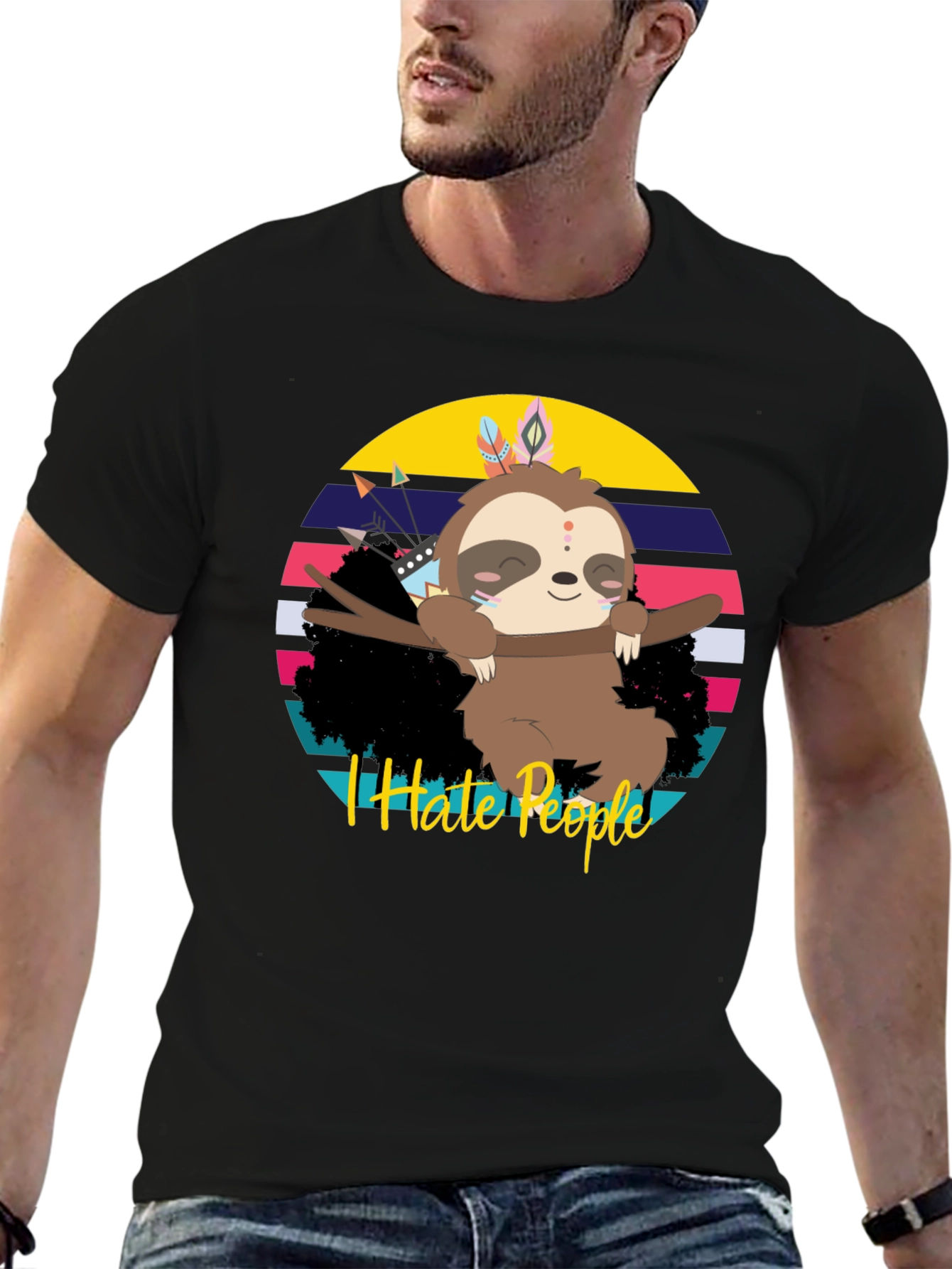 Black I Hate People Sloth Graphic Tee view 6