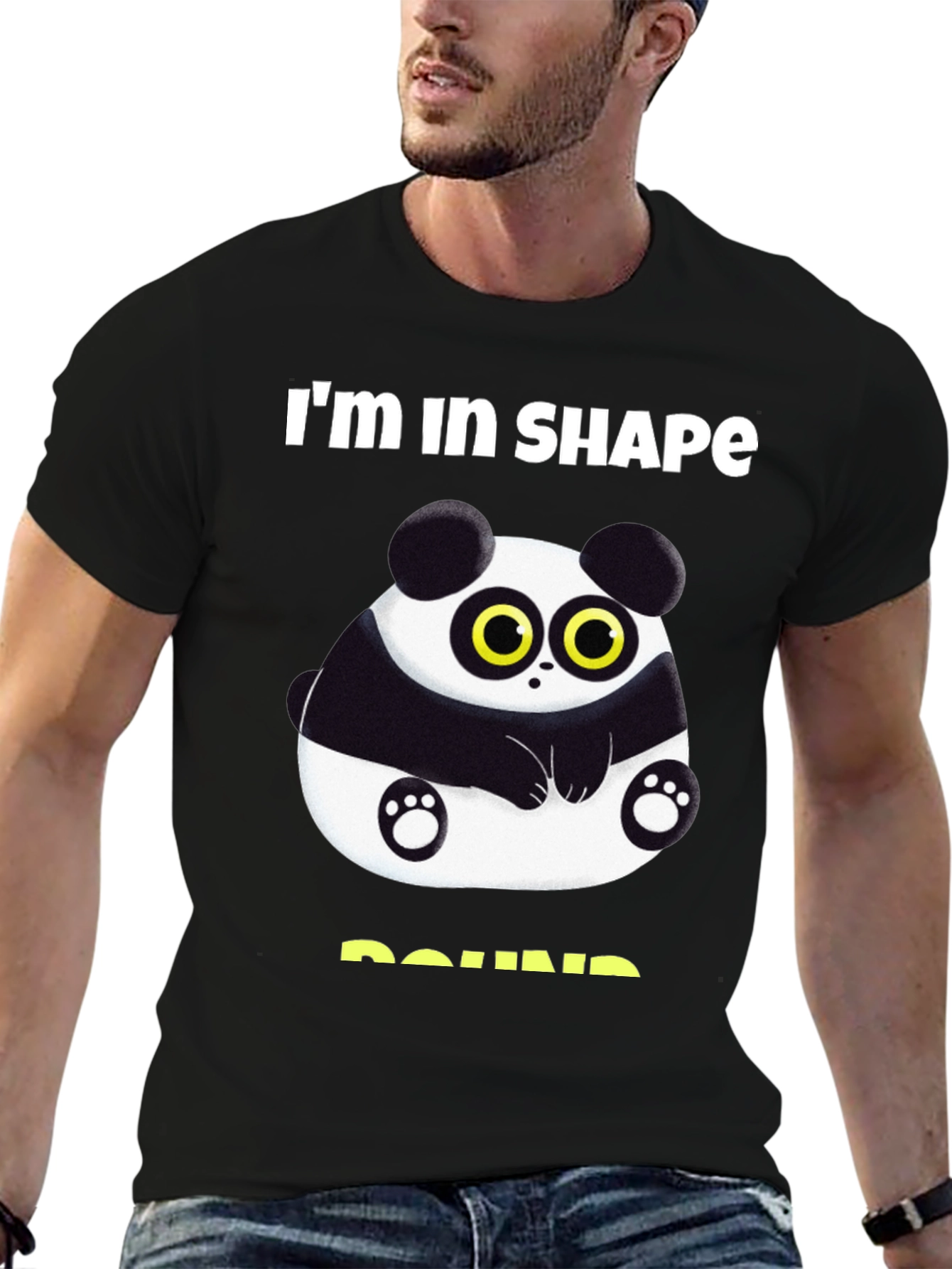 Black Funny Panda Round Shape T-Shirt view 6