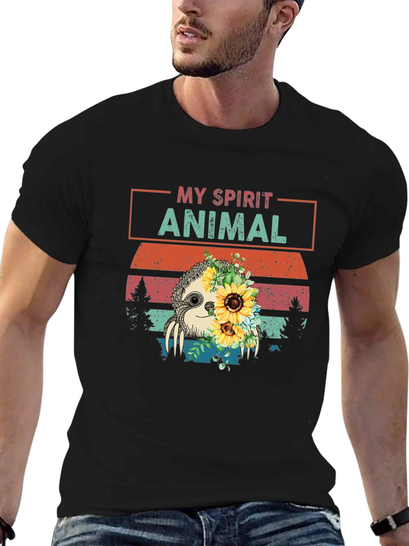 Black My Spirit Animal Sloth Graphic T-Shirt view 6