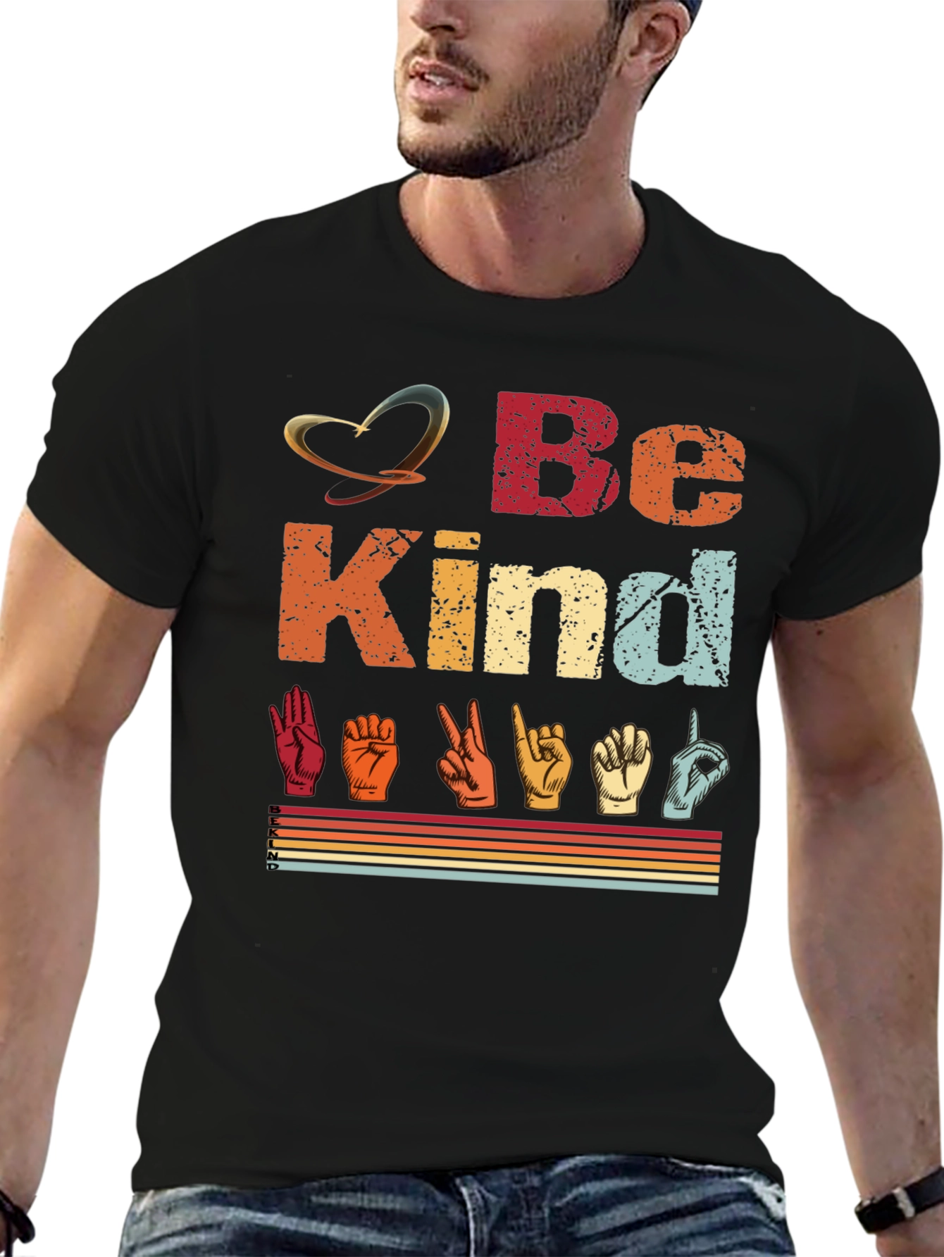 Black Be Kind Sign Language T-Shirt view 6