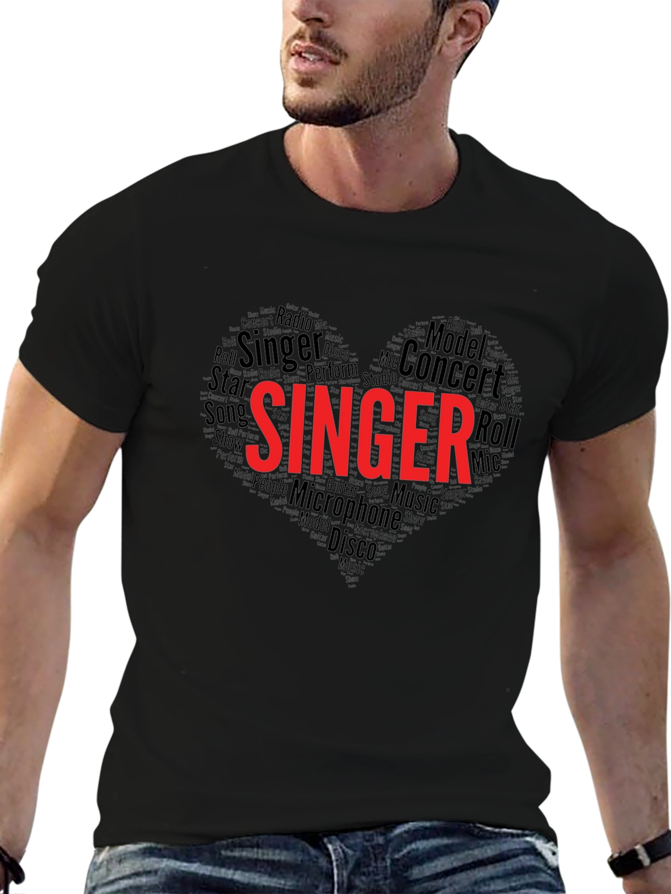 Black Singer Heart Word Art Graphic Tee view 6