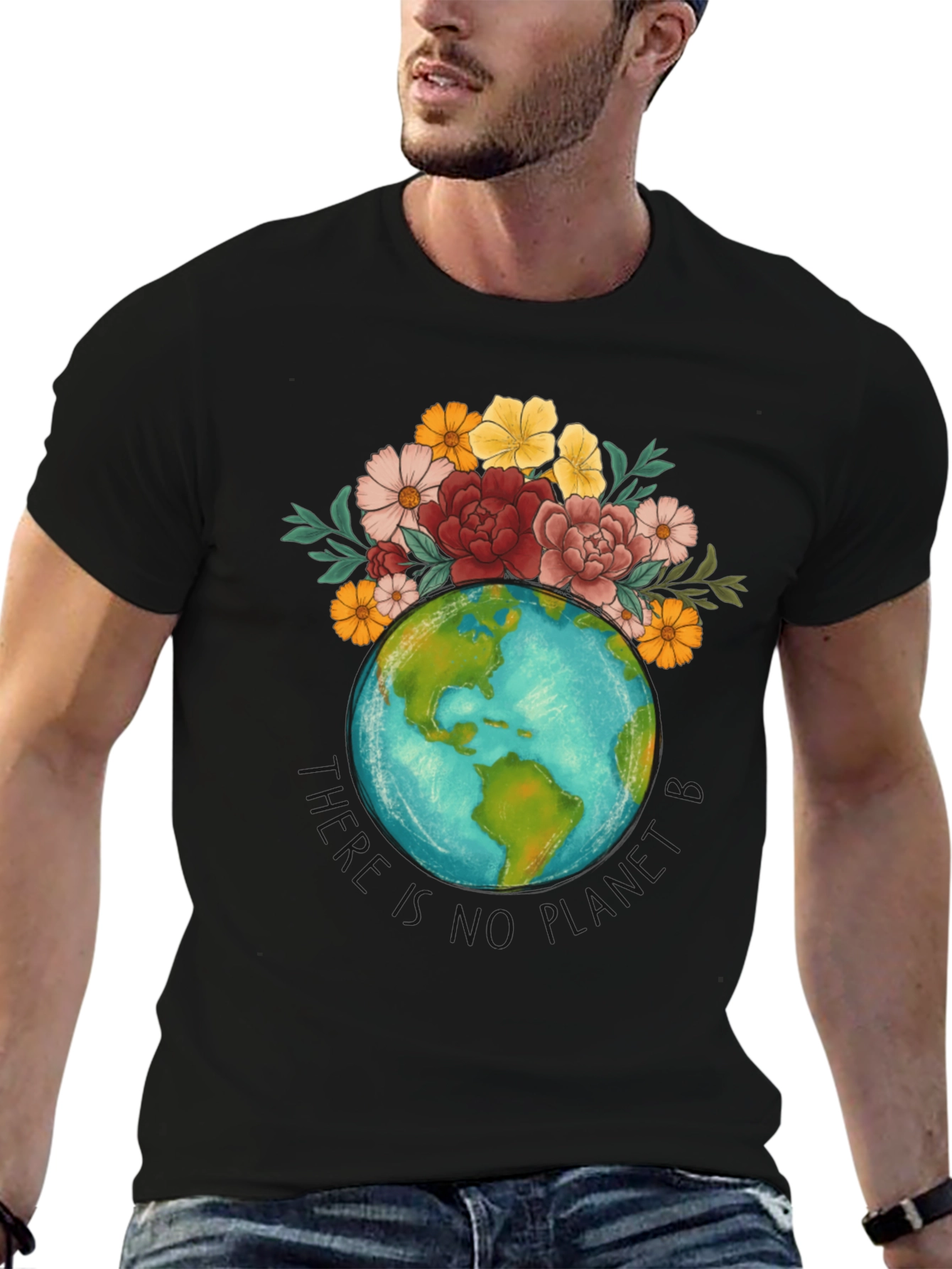 Black Floral Earth Graphic T-Shirt view 6