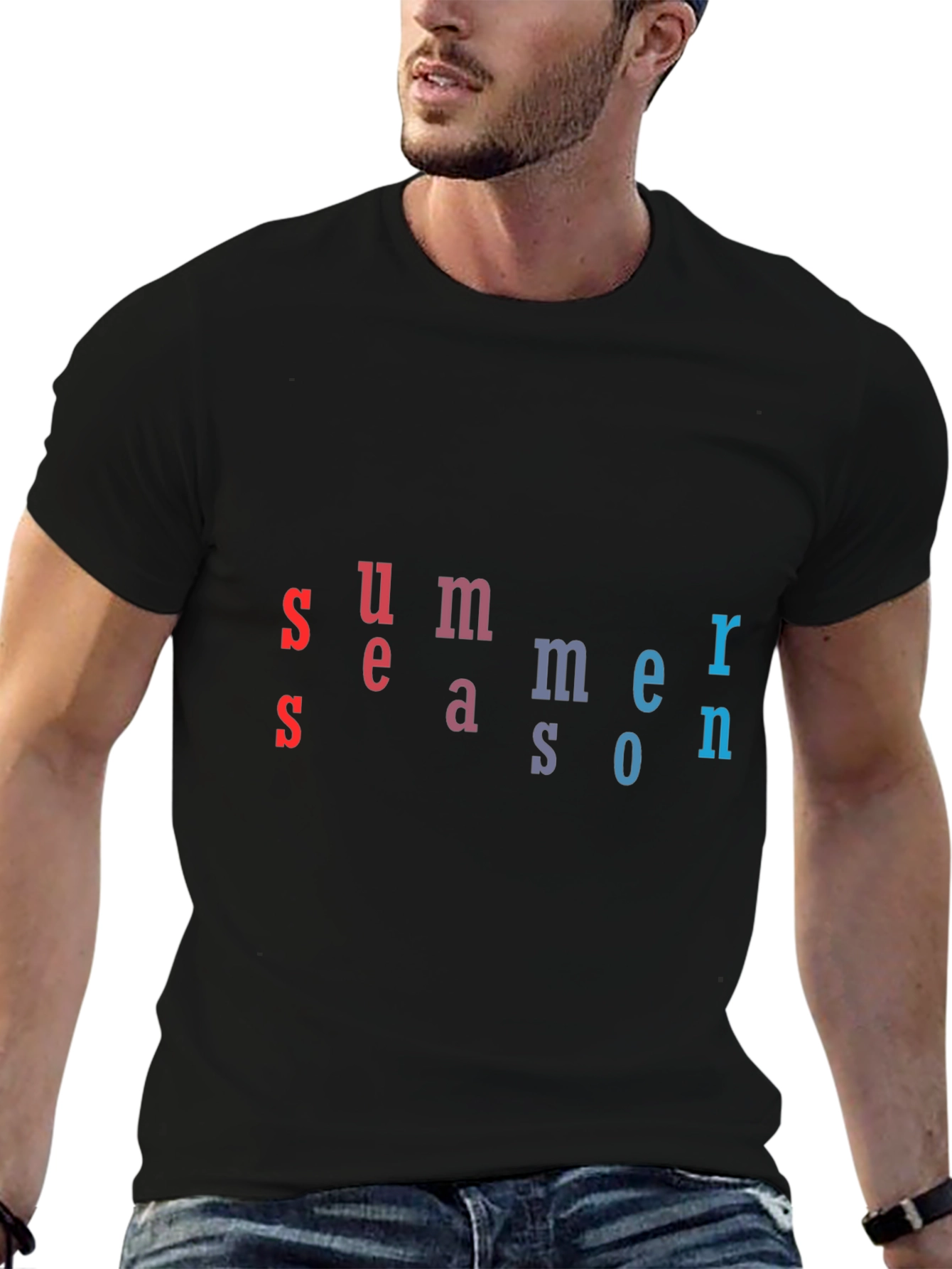 Black Summer Season T-Shirt - Unique Letter Design view 6