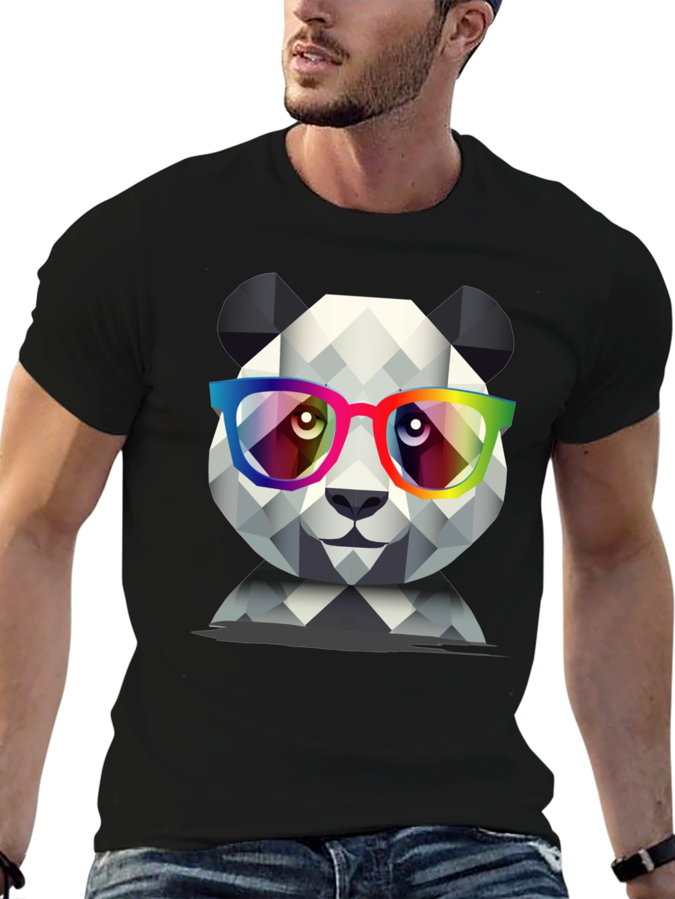 Black Geometric Panda T-Shirt view 6