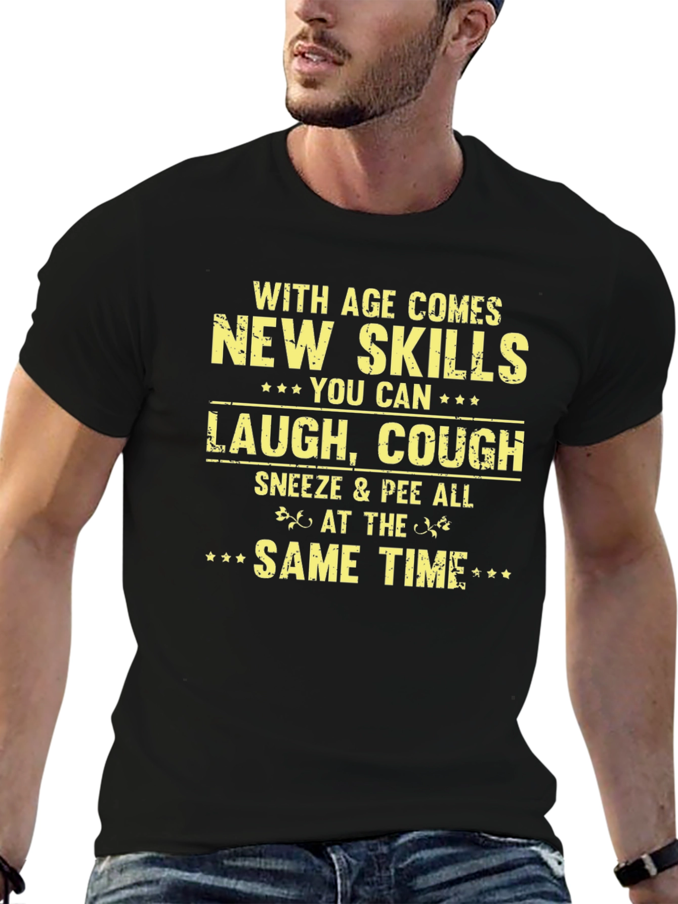 Black Humorous Age Skills Graphic Tee view 6