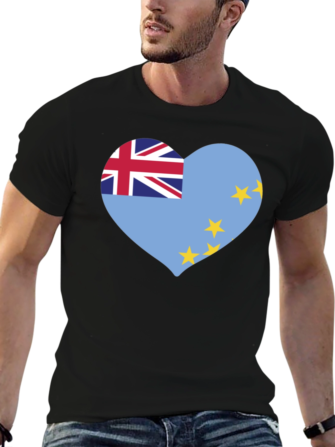 Black Tuvalu Flag Heart T-Shirt - Show Your Pride! view 6