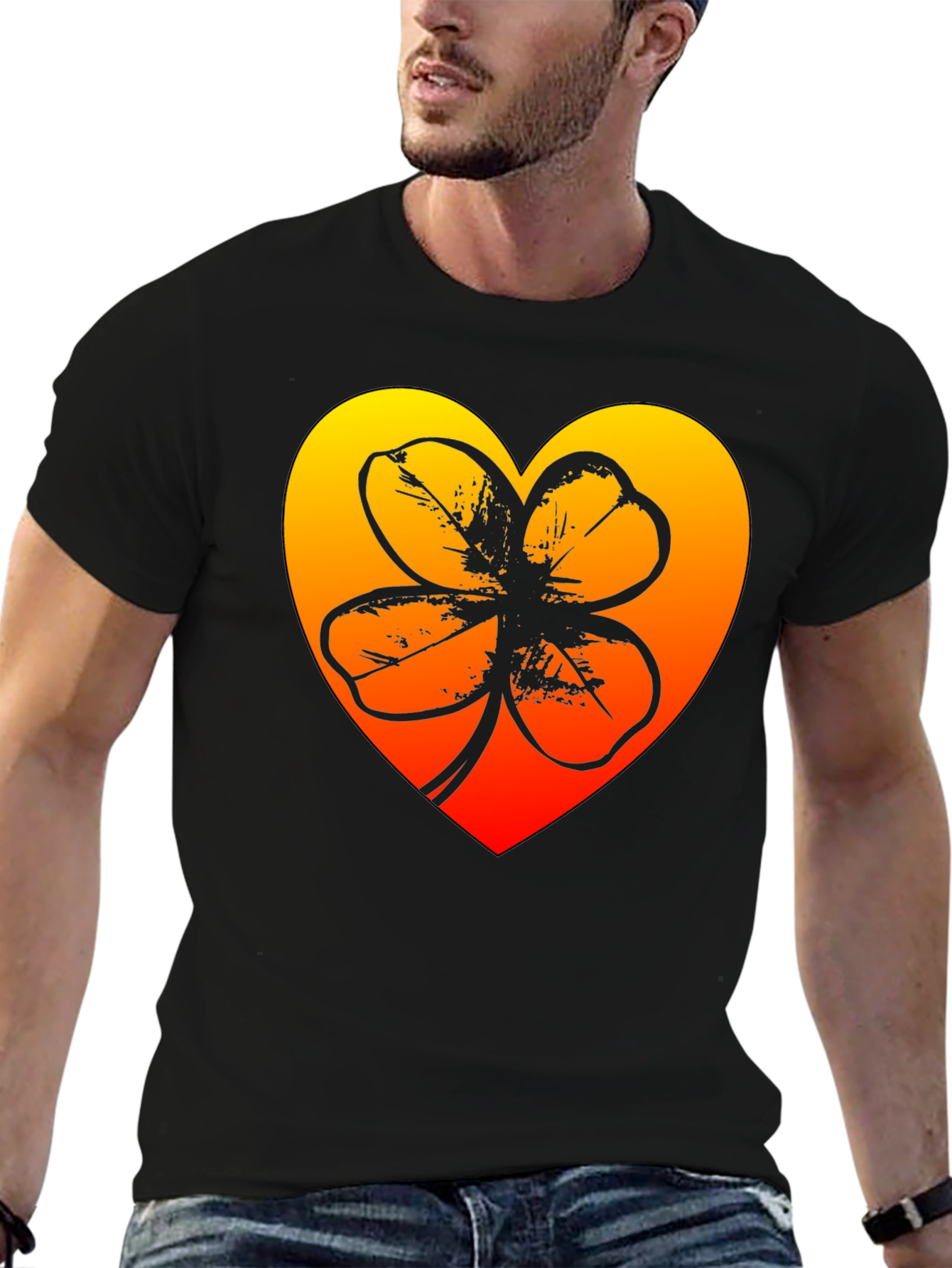 Black Lucky Heart Clover T-Shirt - Black view 6