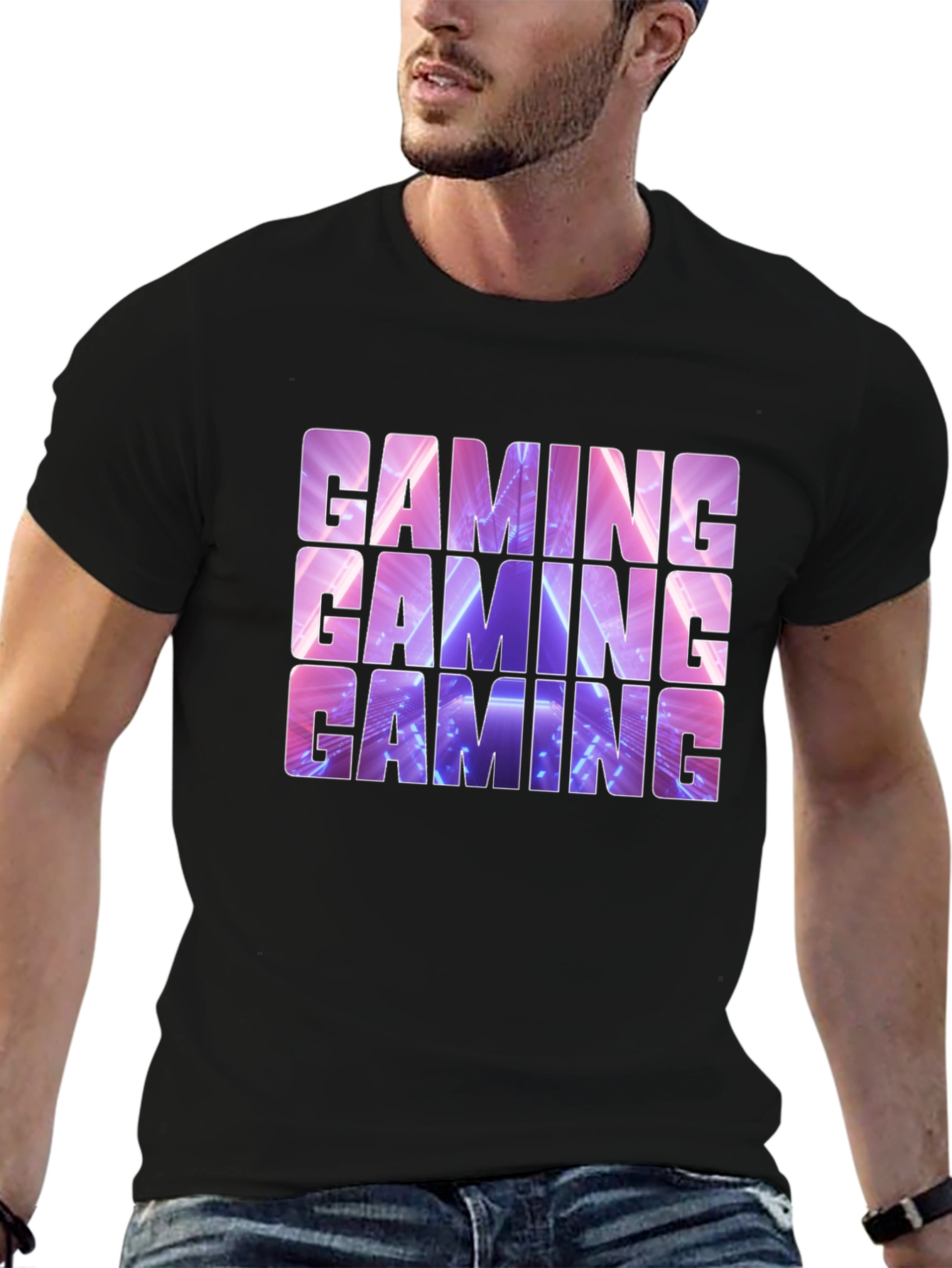 Black Gaming T-Shirt - Neon Design view 6