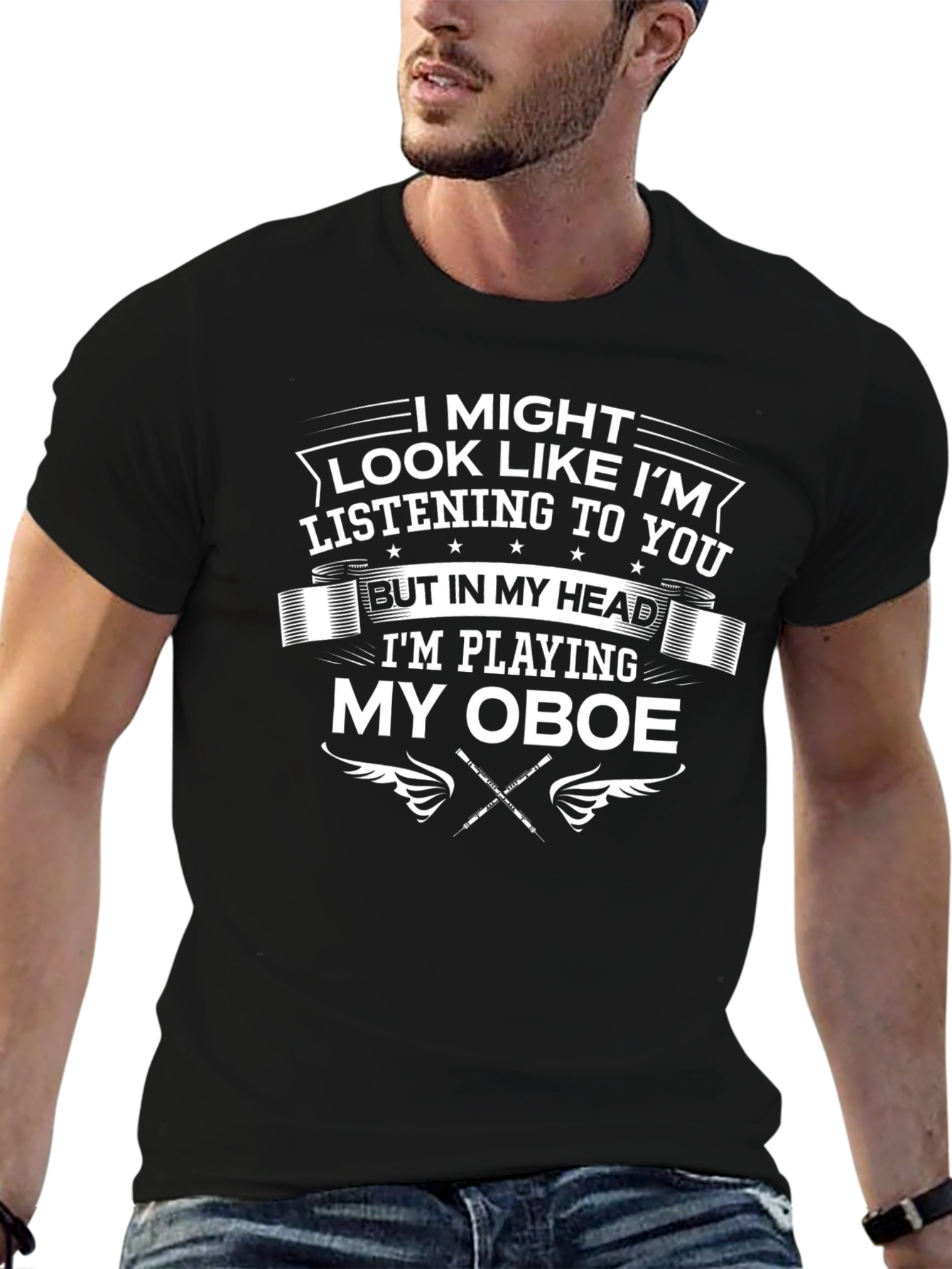 Black Oboe Player T-Shirt Funny Musician Tee view 6