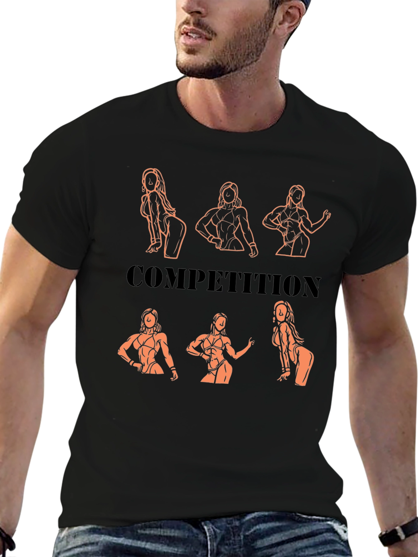Black Competition Black T-Shirt with Bodybuilding Design view 6