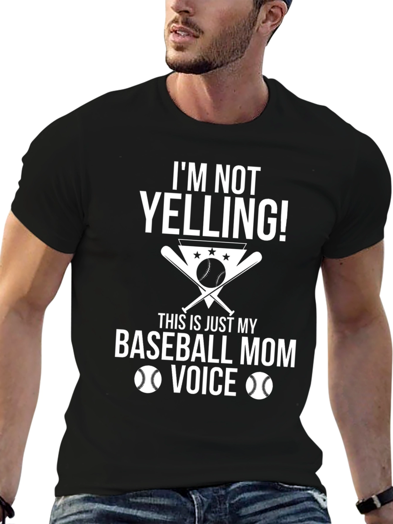 Black Baseball Mom Voice T-Shirt - Funny Graphic Tee view 6