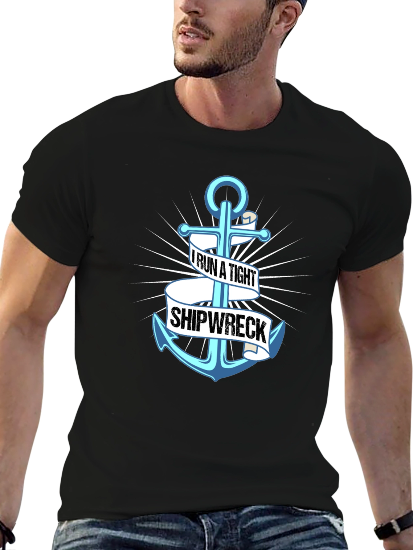 Black I Run A Tight Shipwreck Anchor Graphic Tee view 6