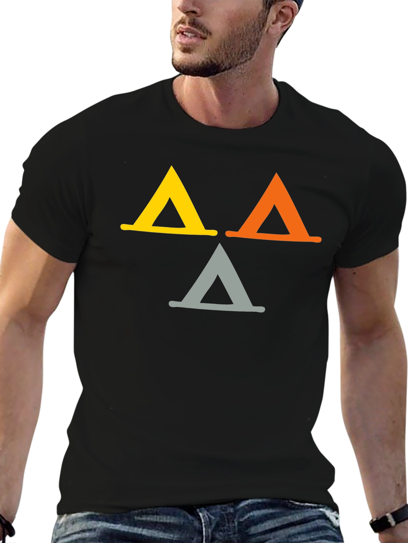 Black Geometric Triangle Graphic Tee - Casual Black T-Shirt view 6