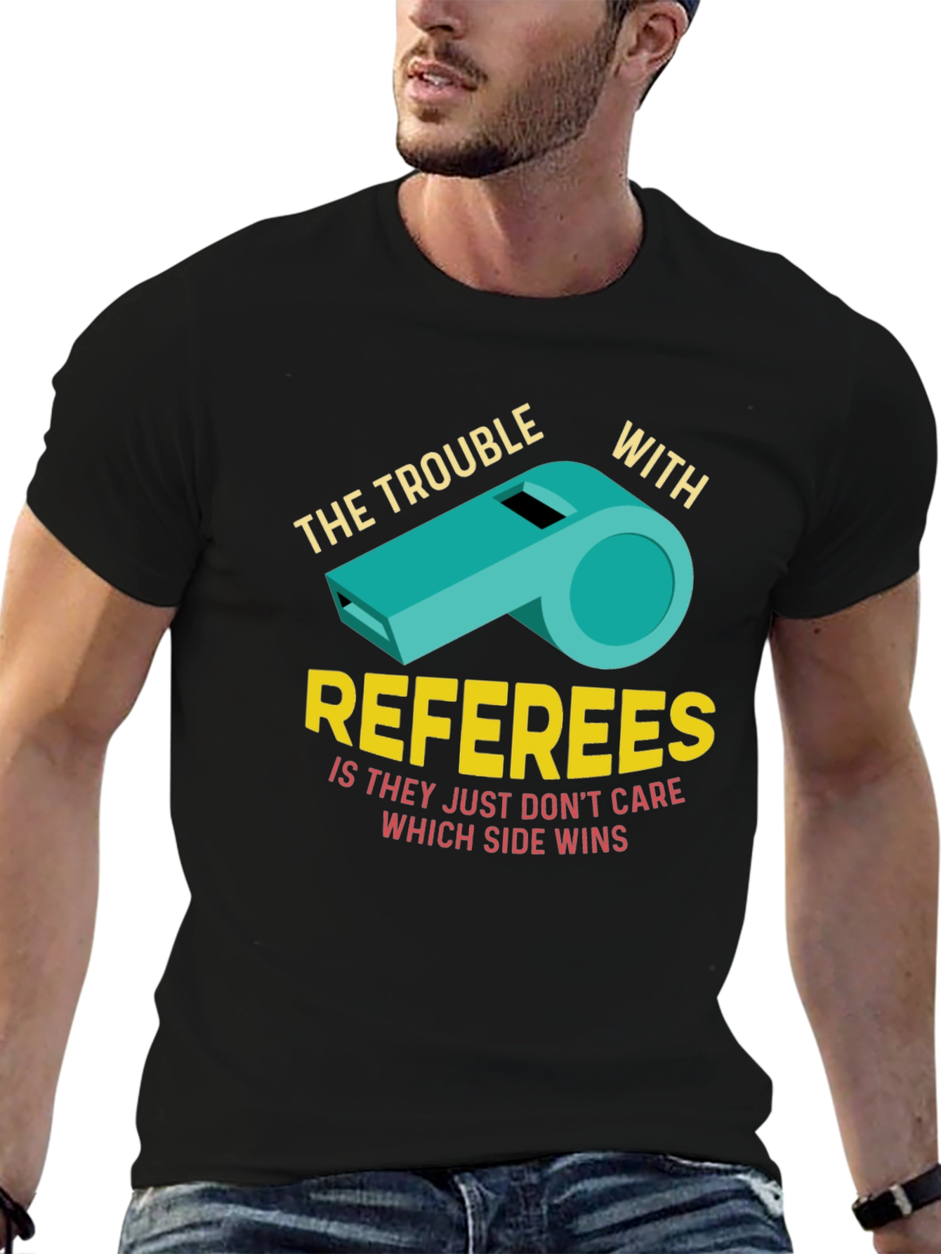 Black The Trouble With Referees Funny T-Shirt view 6