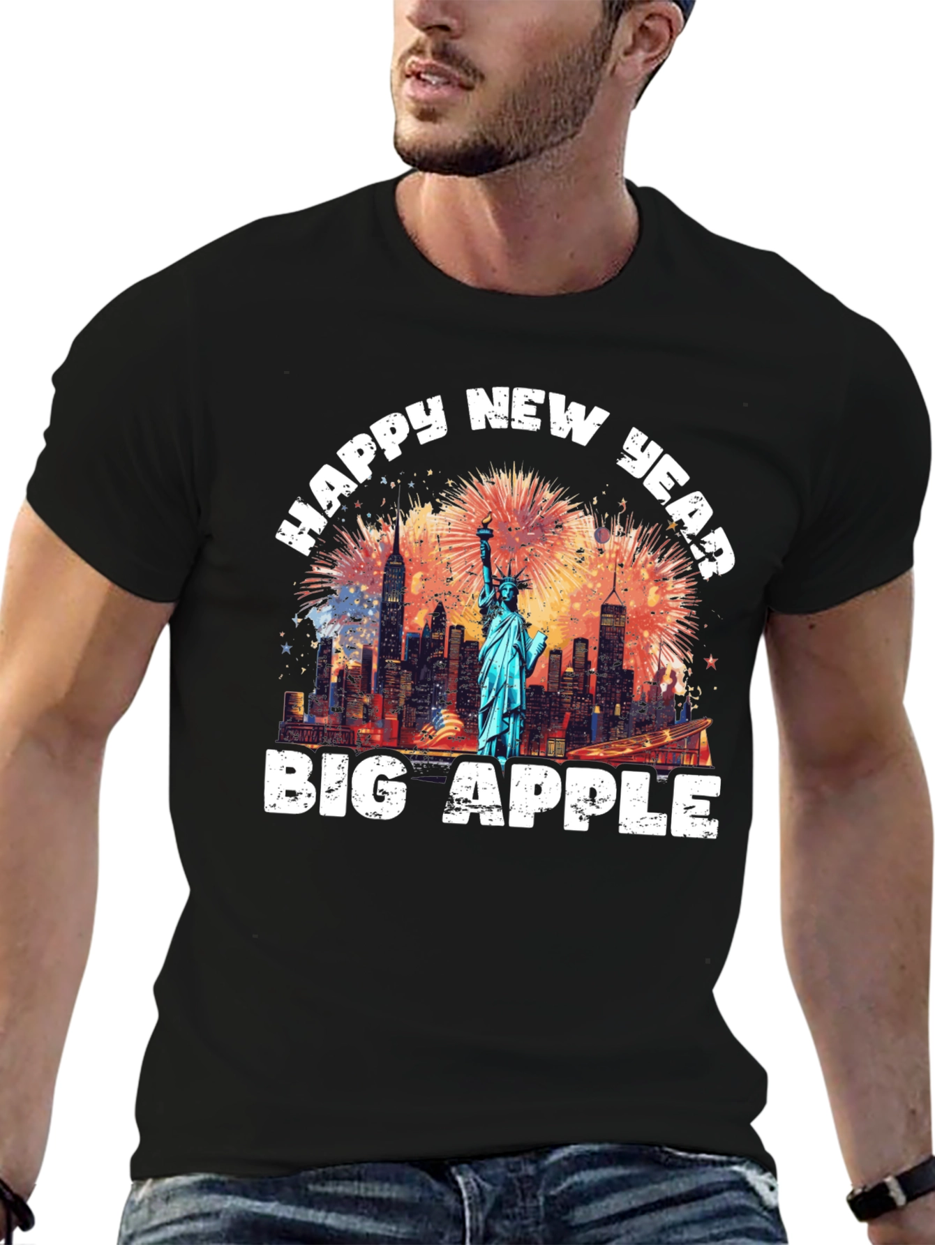 Black Happy New Year Big Apple Graphic Tee view 6