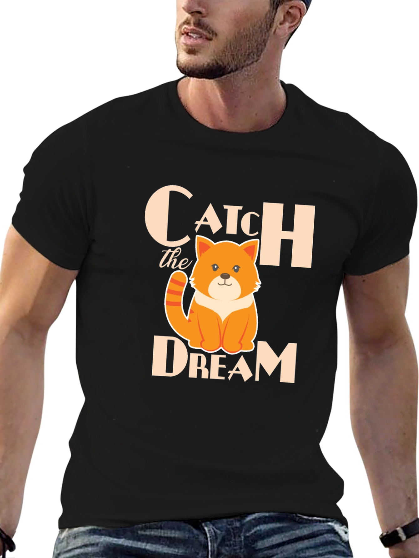 Black Catch the Dream Graphic T-Shirt - Novelty Kitten Tee view 6
