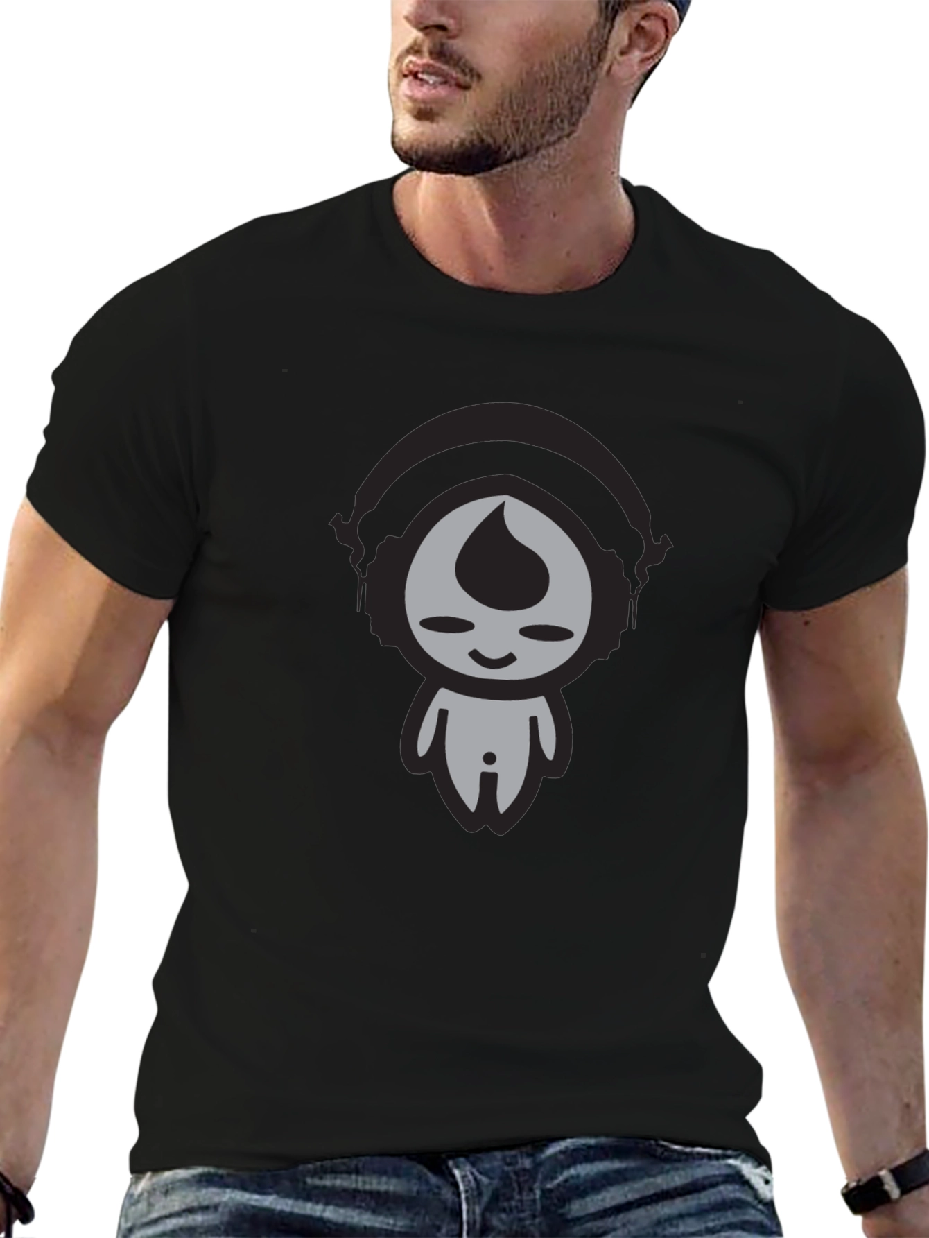 Black Cool Cartoon Character Graphic Black T-Shirt view 6