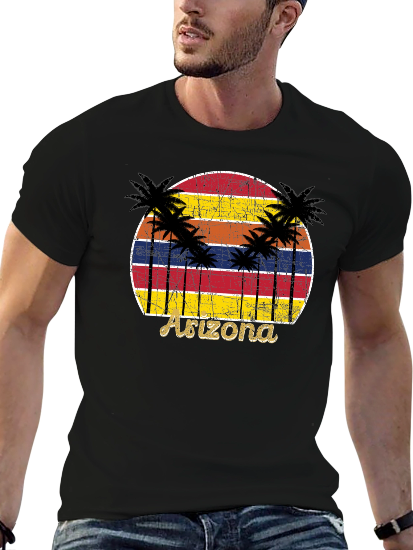 Black Arizona Sunset Palm Tree Graphic Tee view 6