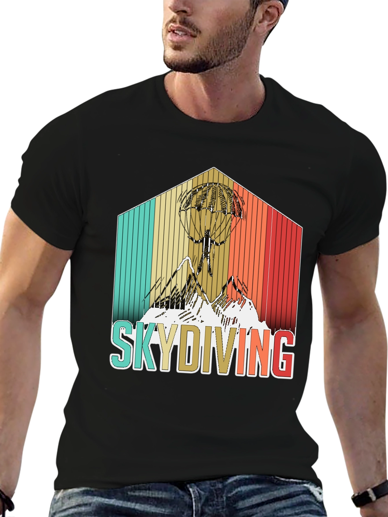 Black Retro Skydiving T-Shirt - Vintage Style Adventure Tee view 6