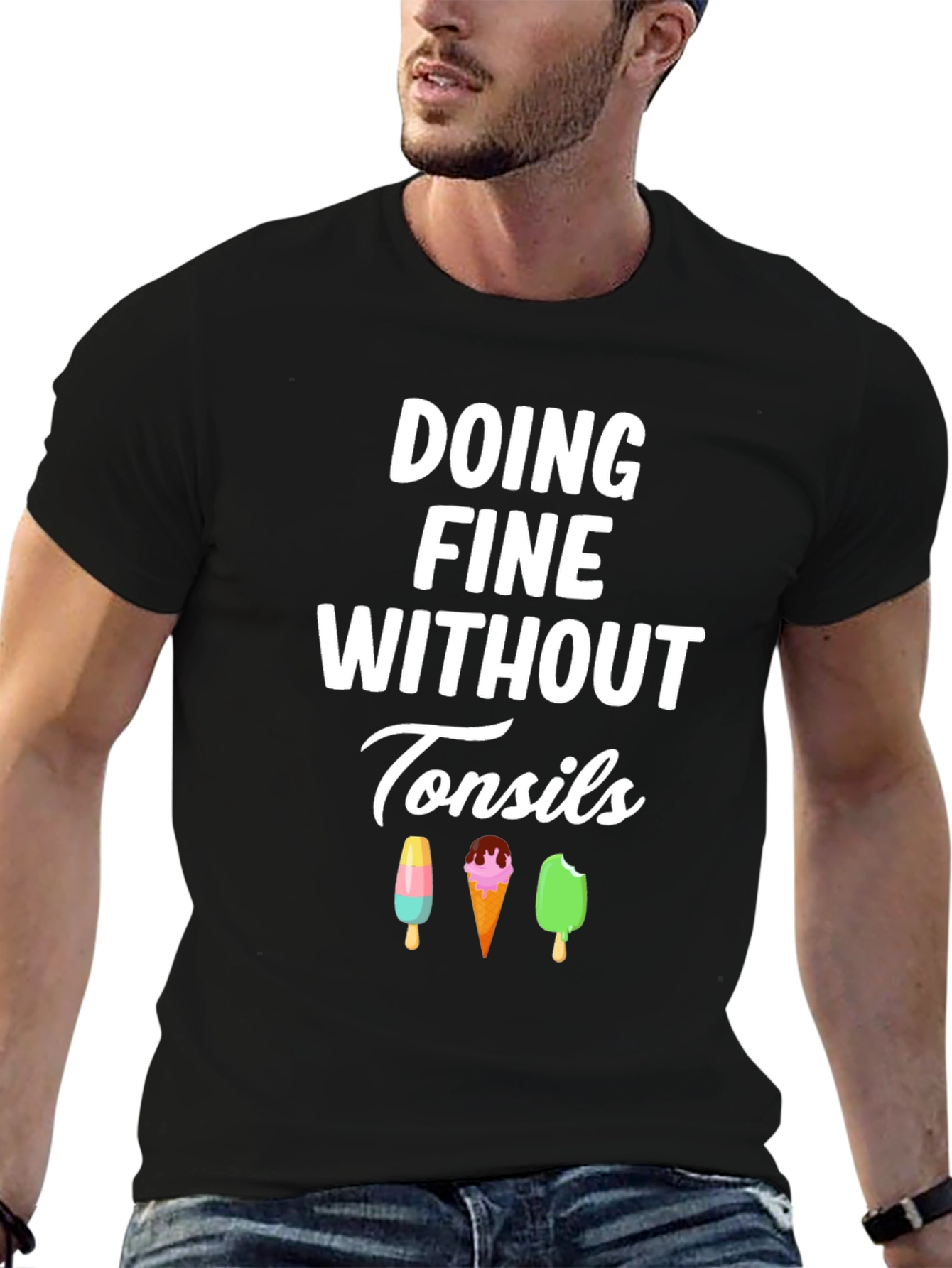 Black Doing Fine Without Tonsils T-Shirt view 6