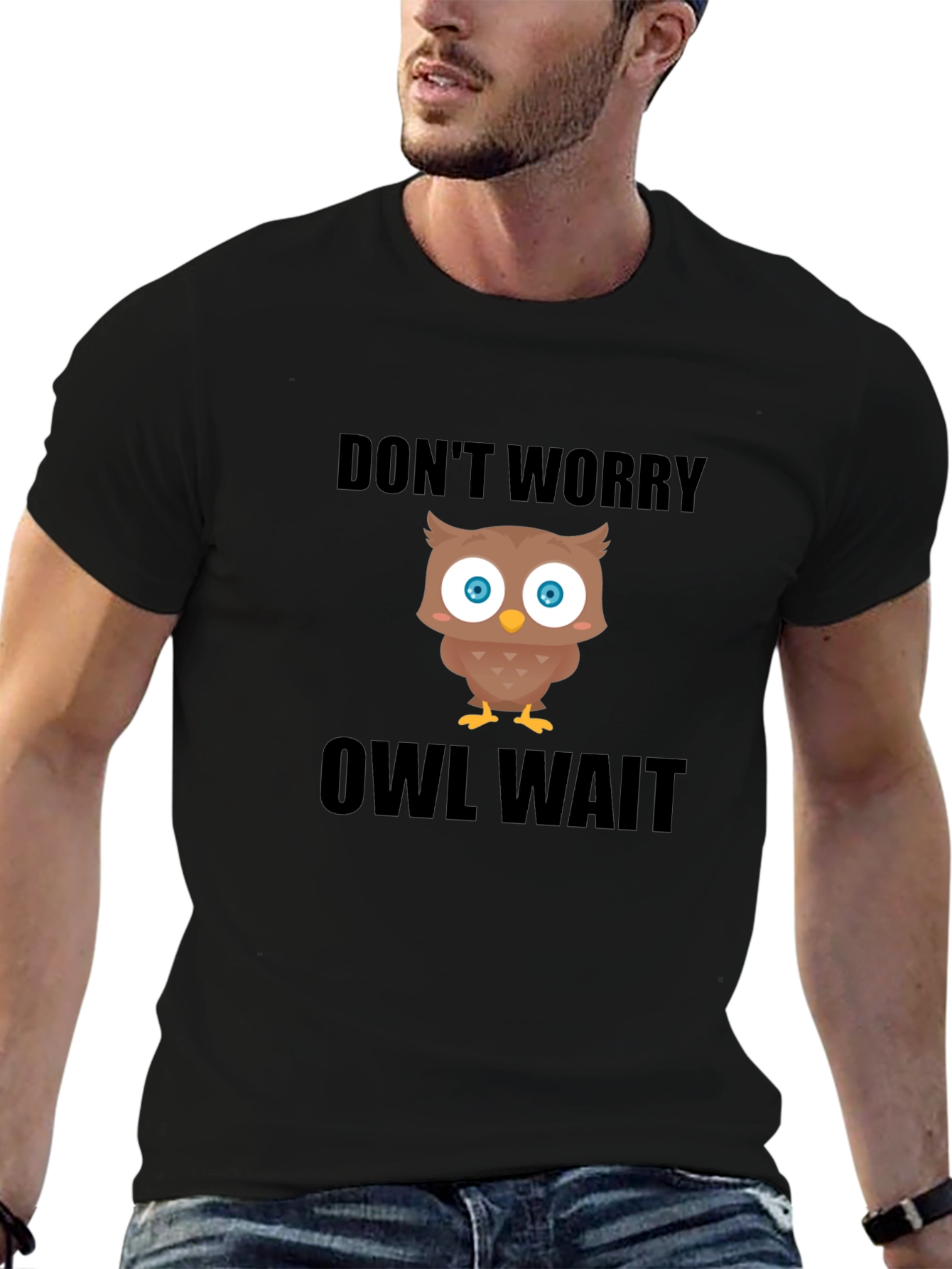 Black Don't Worry Owl Wait T-Shirt view 6