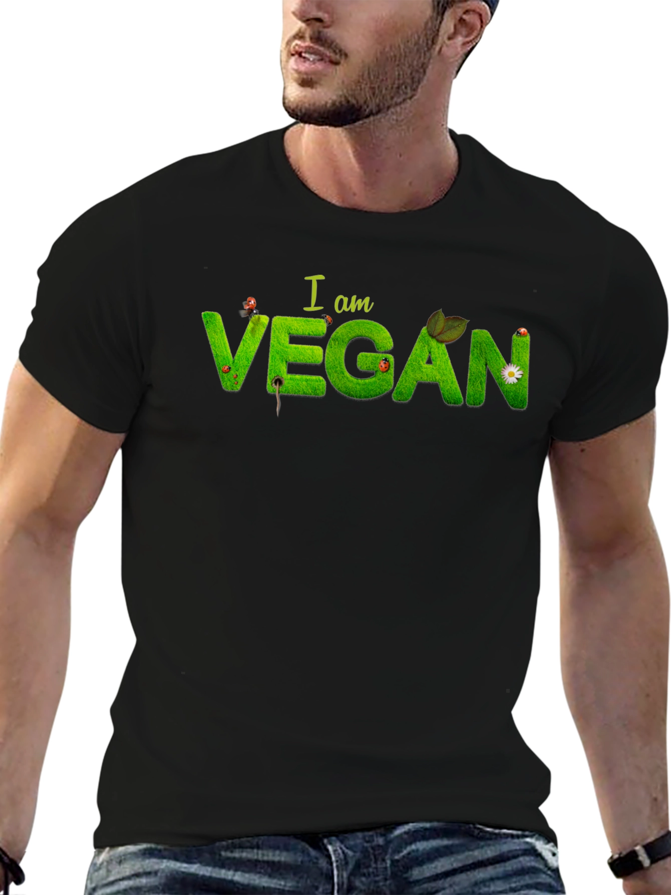 Black I am Vegan Graphic T-Shirt view 6