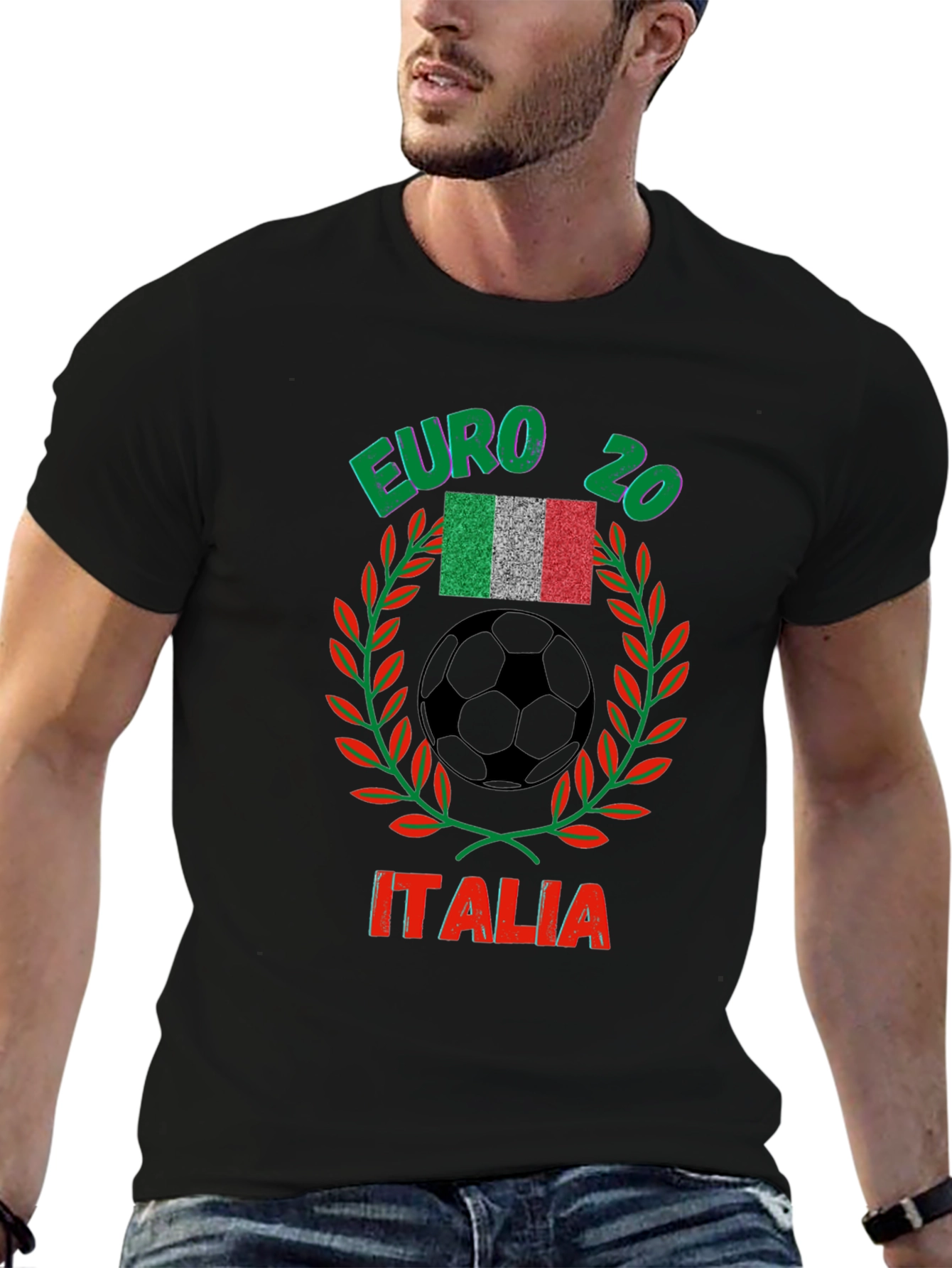 Black Euro 20 Italia Soccer T-Shirt view 6