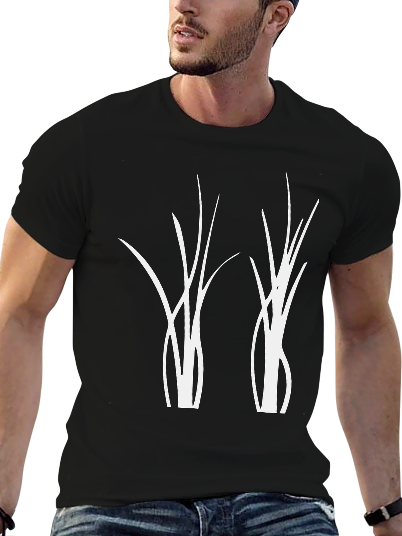 Black Modern Graphic Tee - Abstract Plant Design - Black view 6