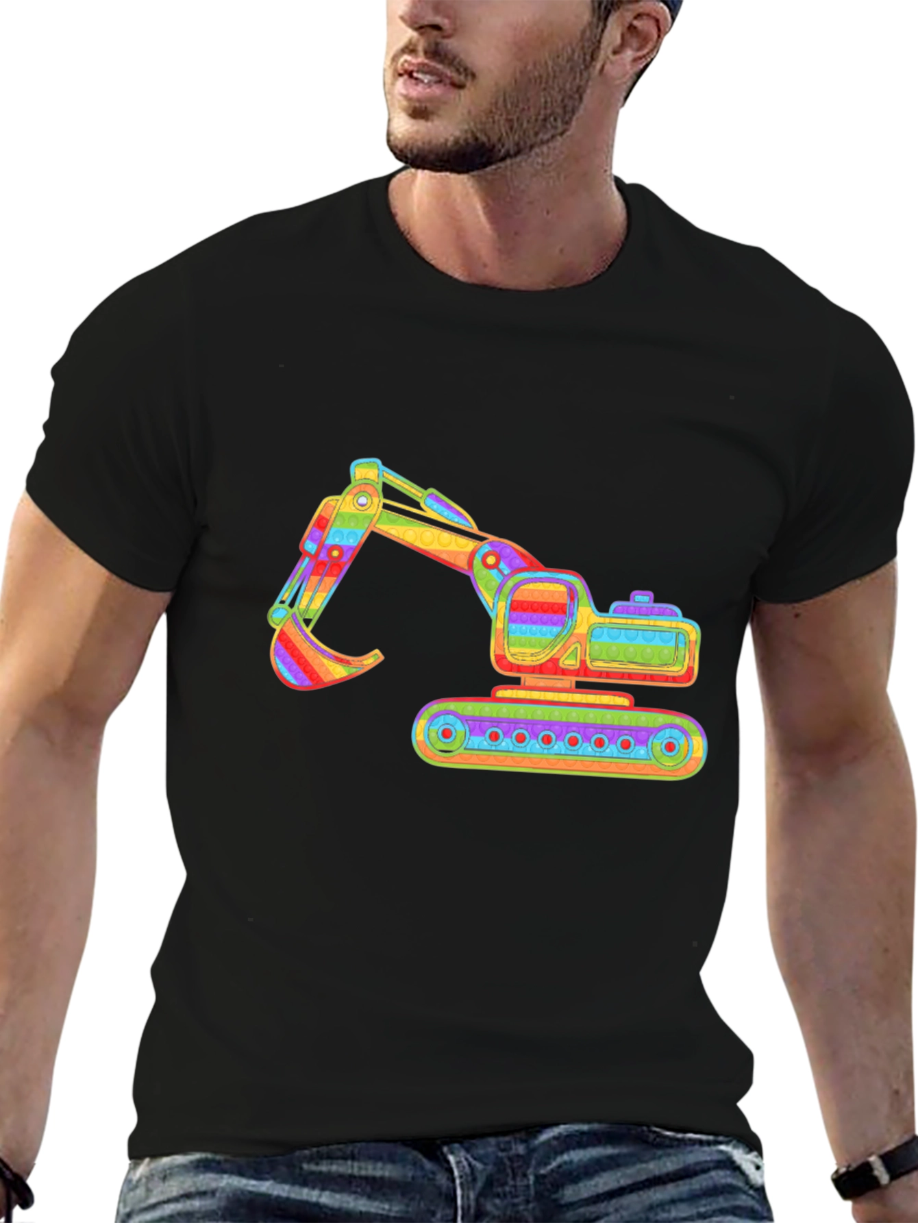 Black Rainbow Excavator Graphic Tee - Construction Shirt view 6