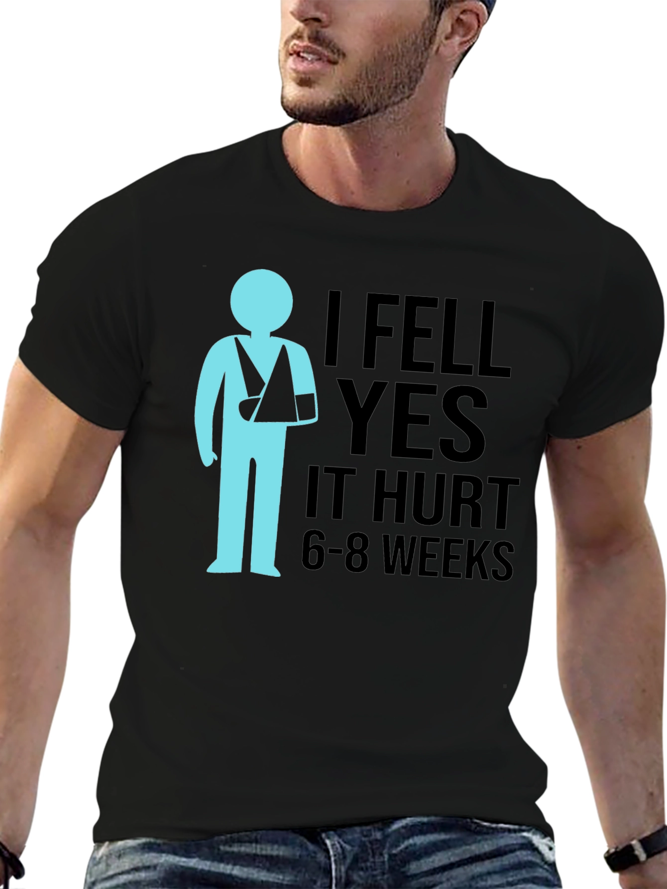 Black I Fell Yes It Hurt Graphic Tee - Broken Arm T-Shirt view 6