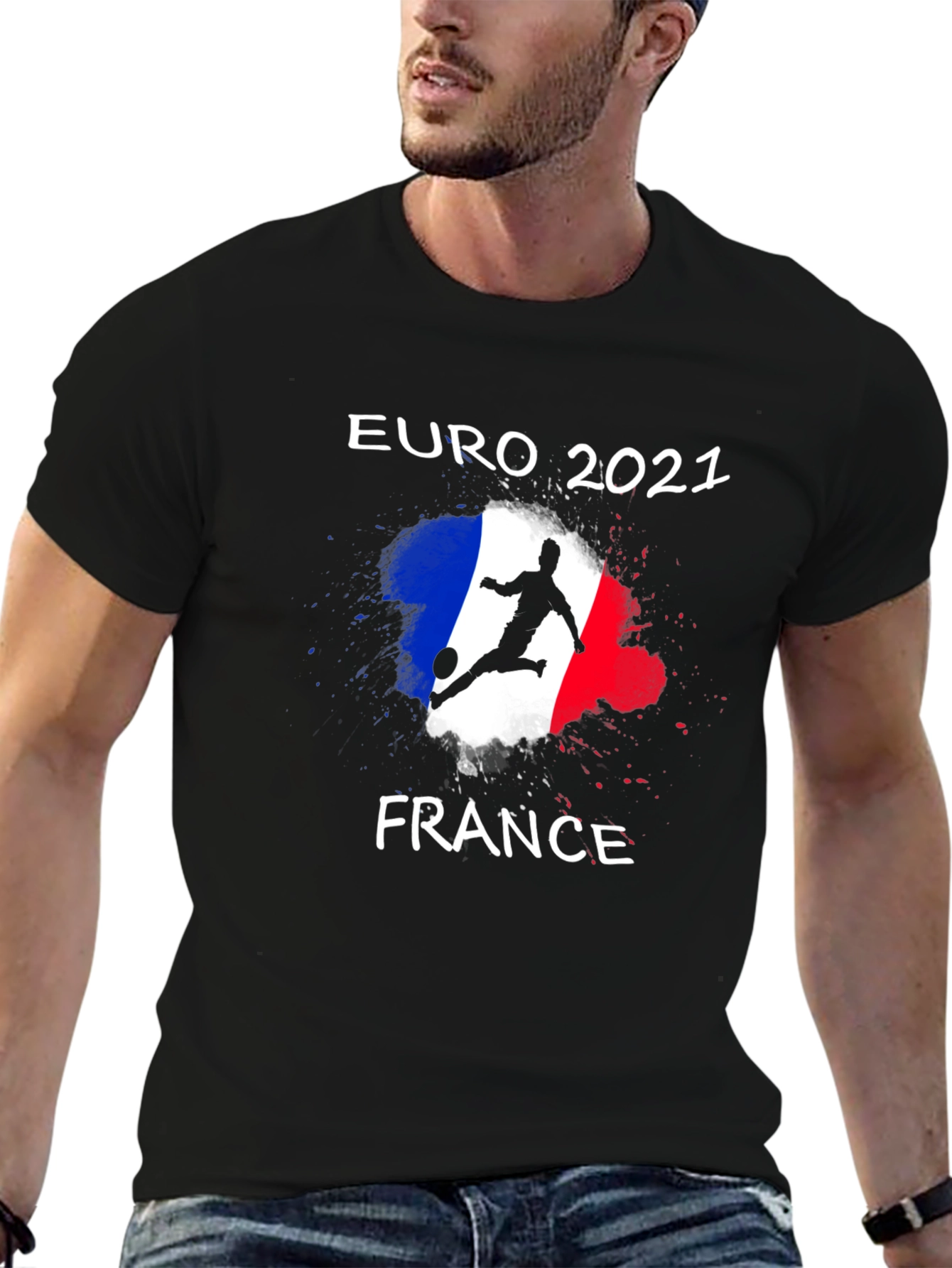 Black Euro 2021 France Soccer T-Shirt view 6