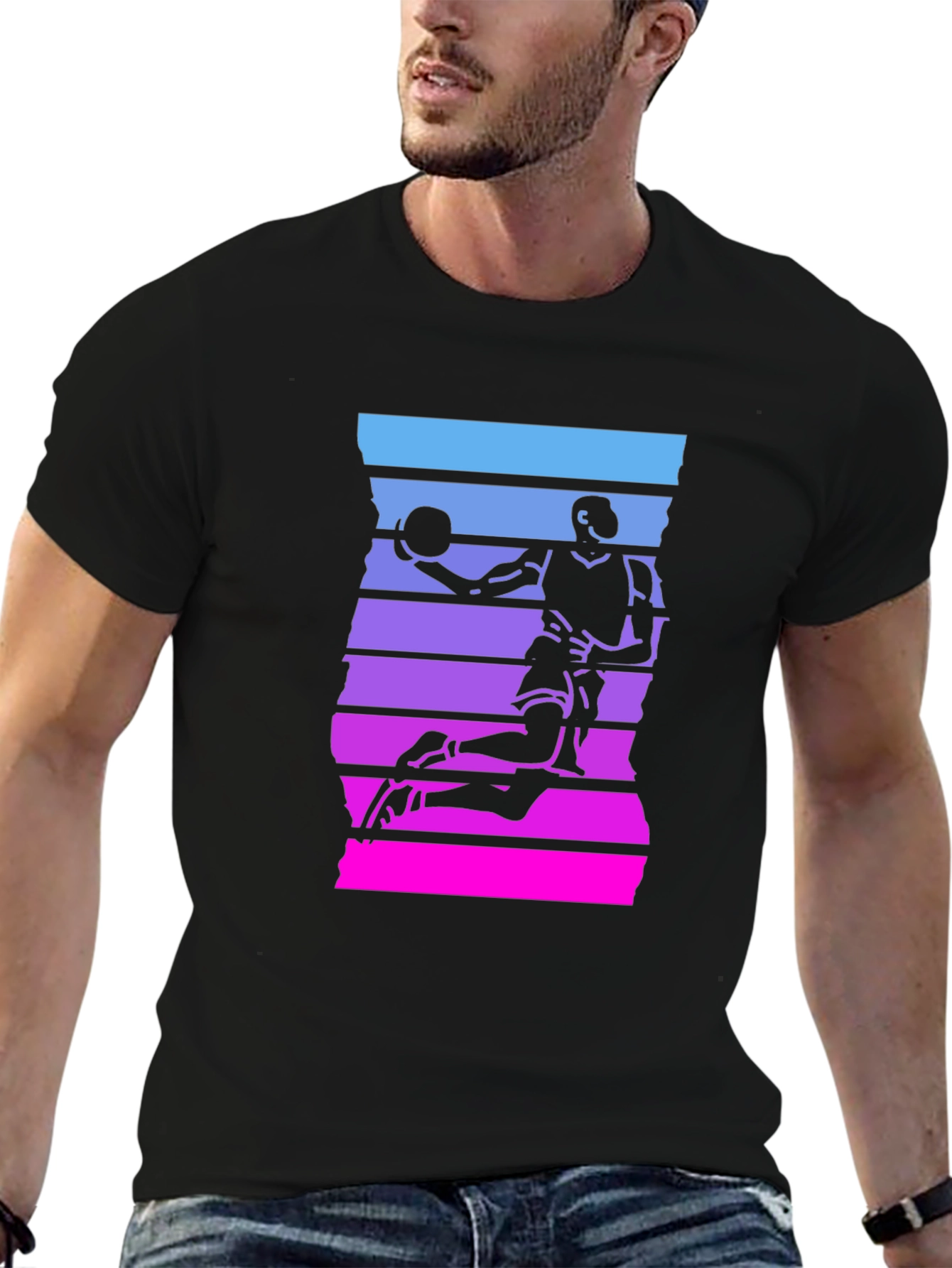 Black Retro Basketball Player Graphic Tee view 6