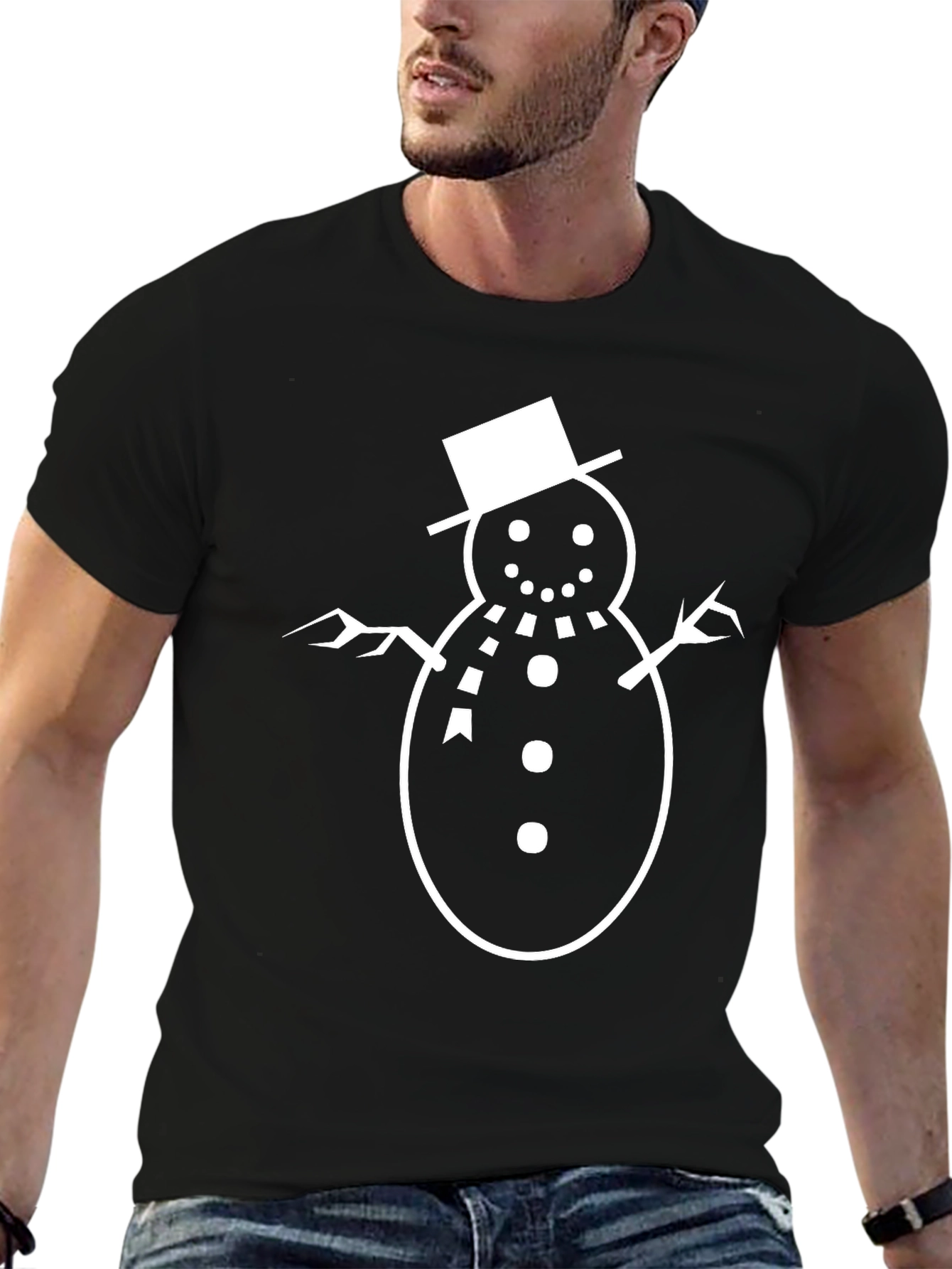 Black Snowman Graphic Tee - Festive Holiday Shirt view 6