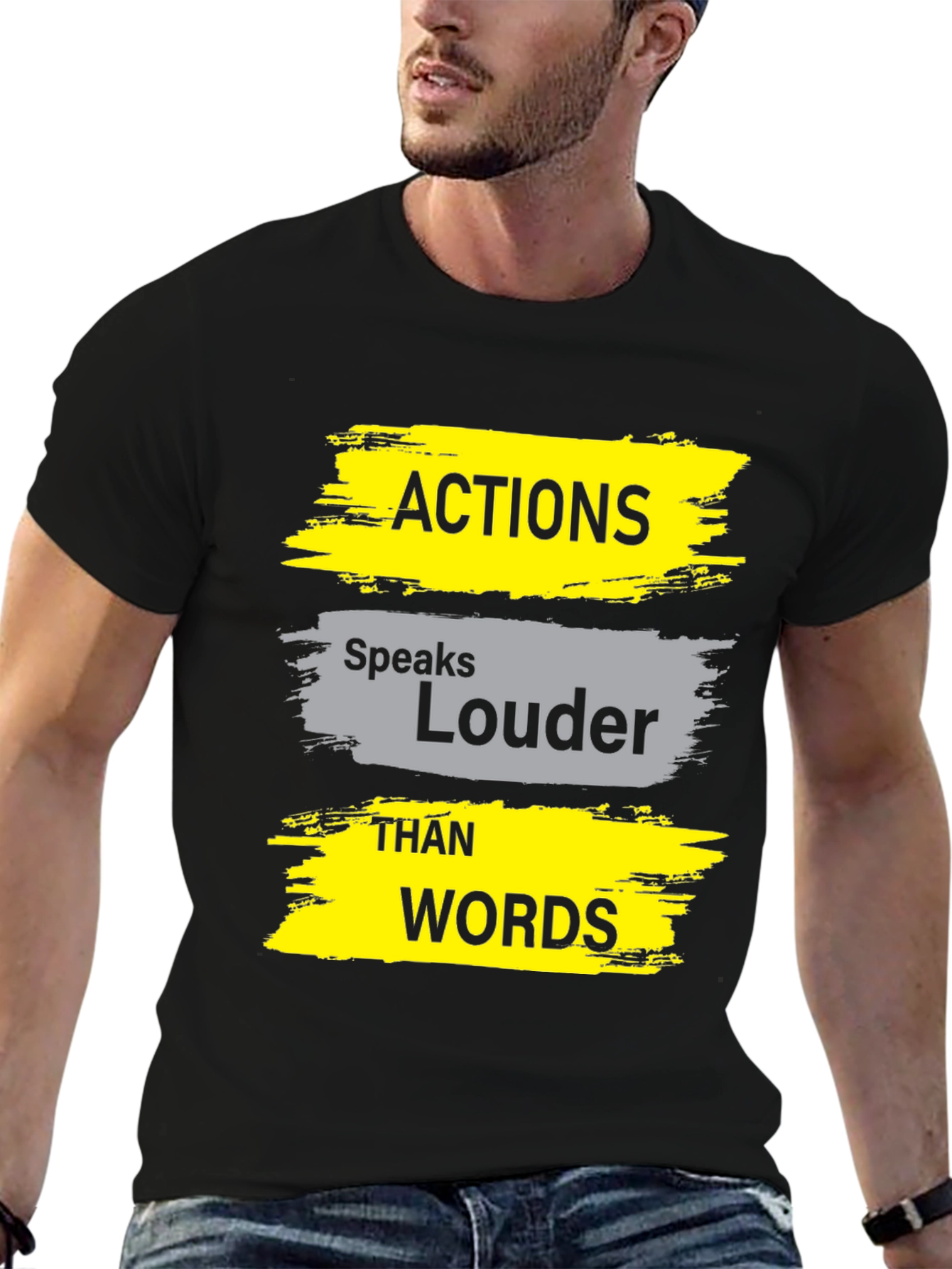 Black Actions Speak Louder Black Graphic Tee view 6